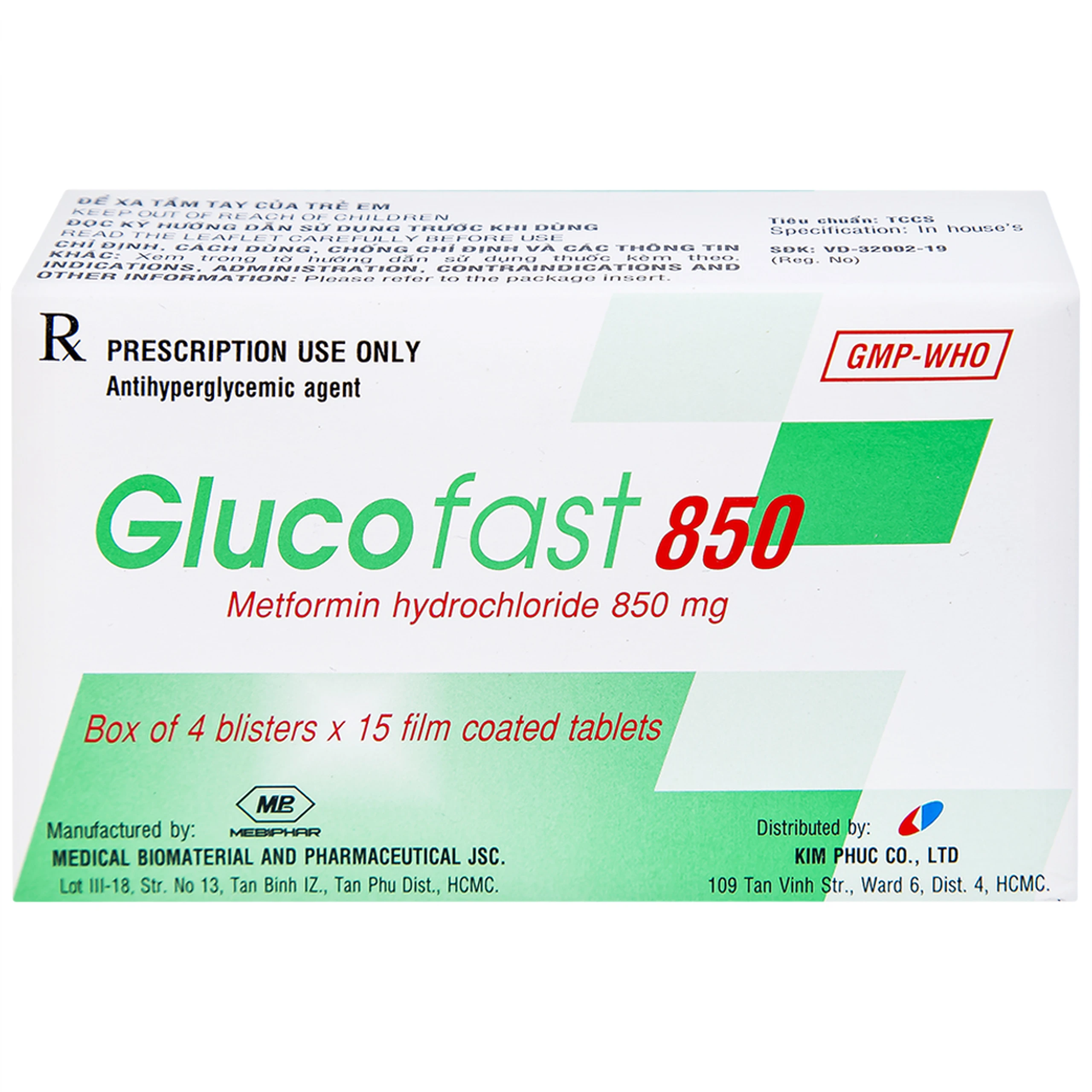 Thuốc Glucofast 850 Mebiphar điều trị tiểu đường típ 2 (4 vỉ x 15 viên)
