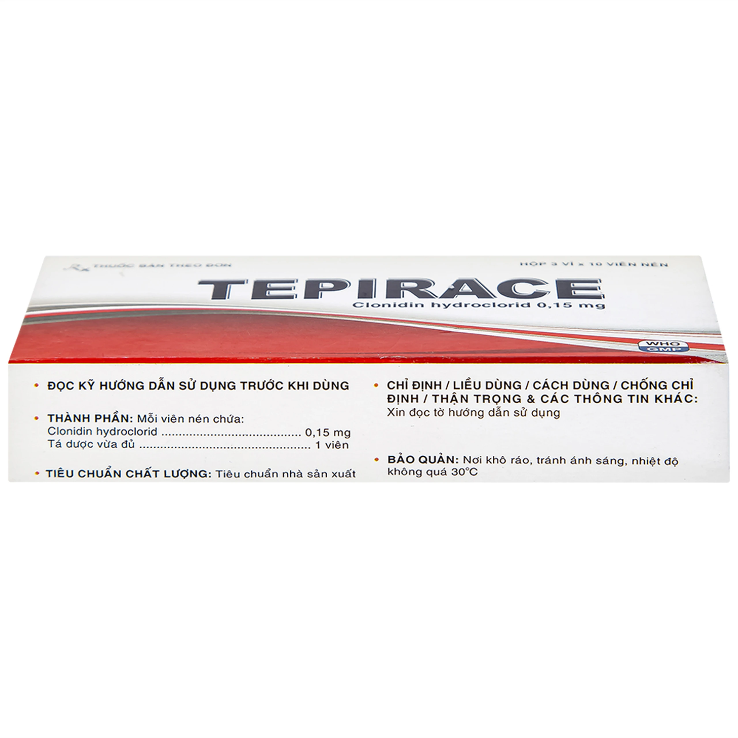 Thuốc Tepirace Davipharm điều trị tăng huyết áp (3 vỉ x 10 viên)