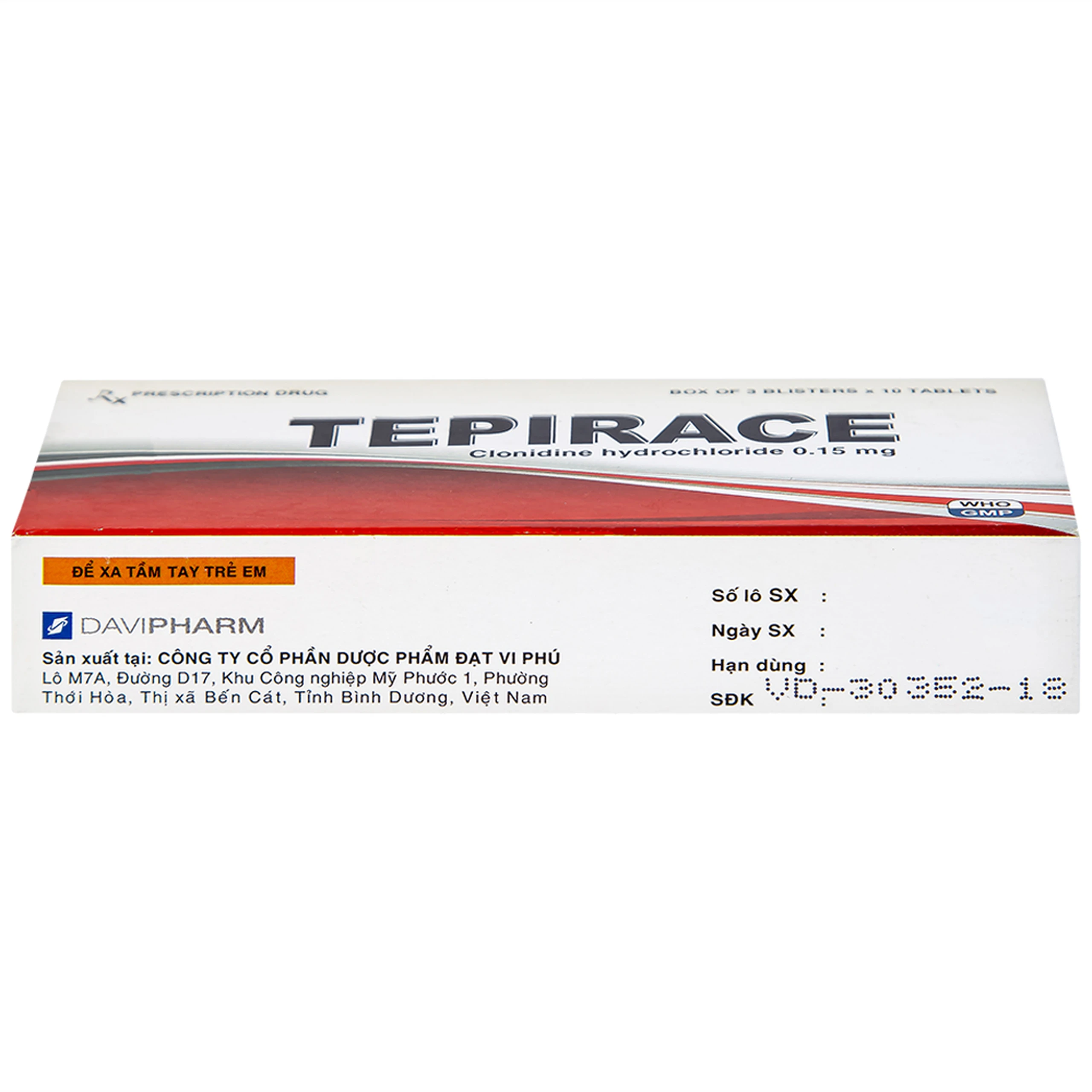 Thuốc Tepirace Davipharm điều trị tăng huyết áp (3 vỉ x 10 viên)