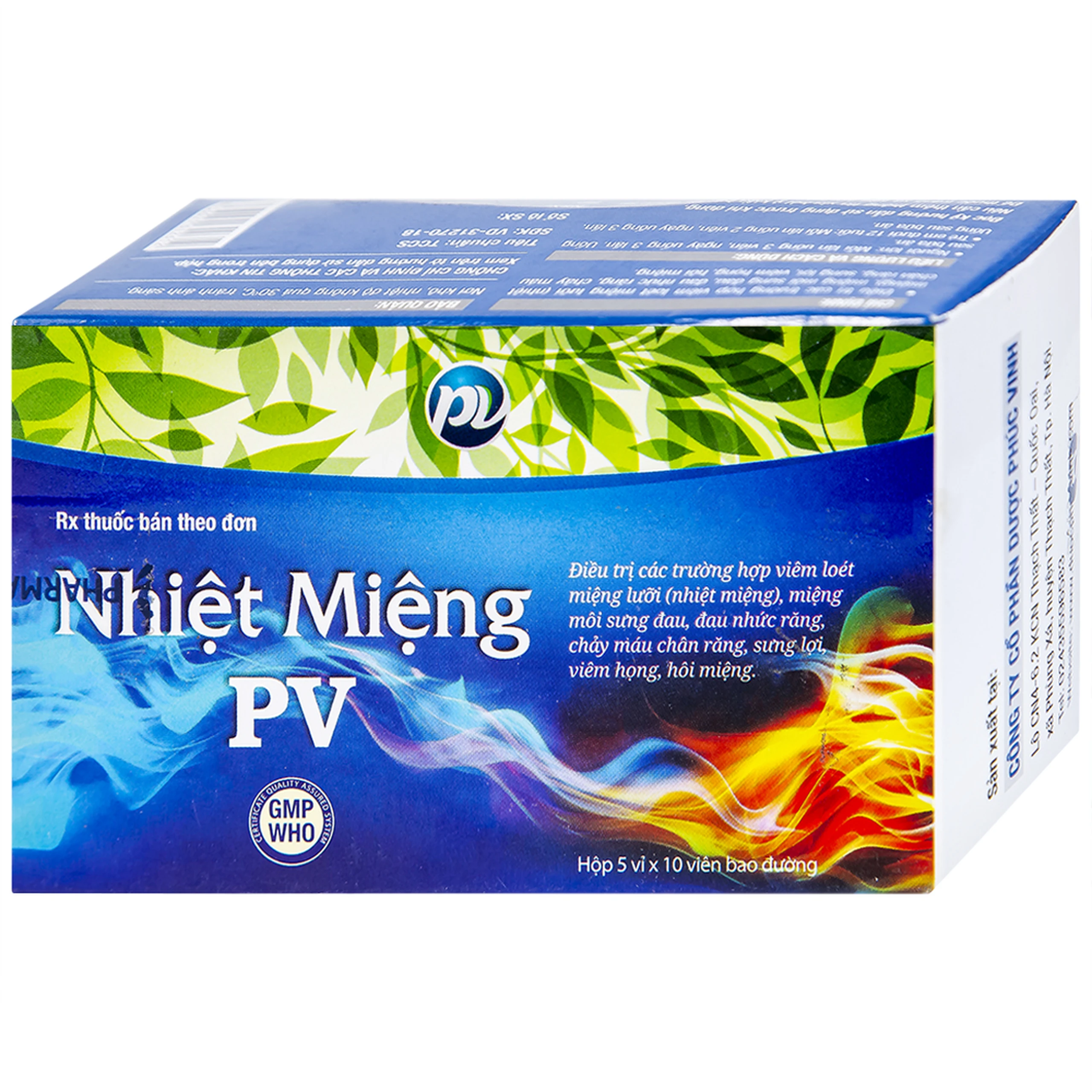 Thuốc Nhiệt Miệng PV điều trị viêm loét miệng, lưỡi và miệng môi sưng đau (5 vỉ x 10 viên)
