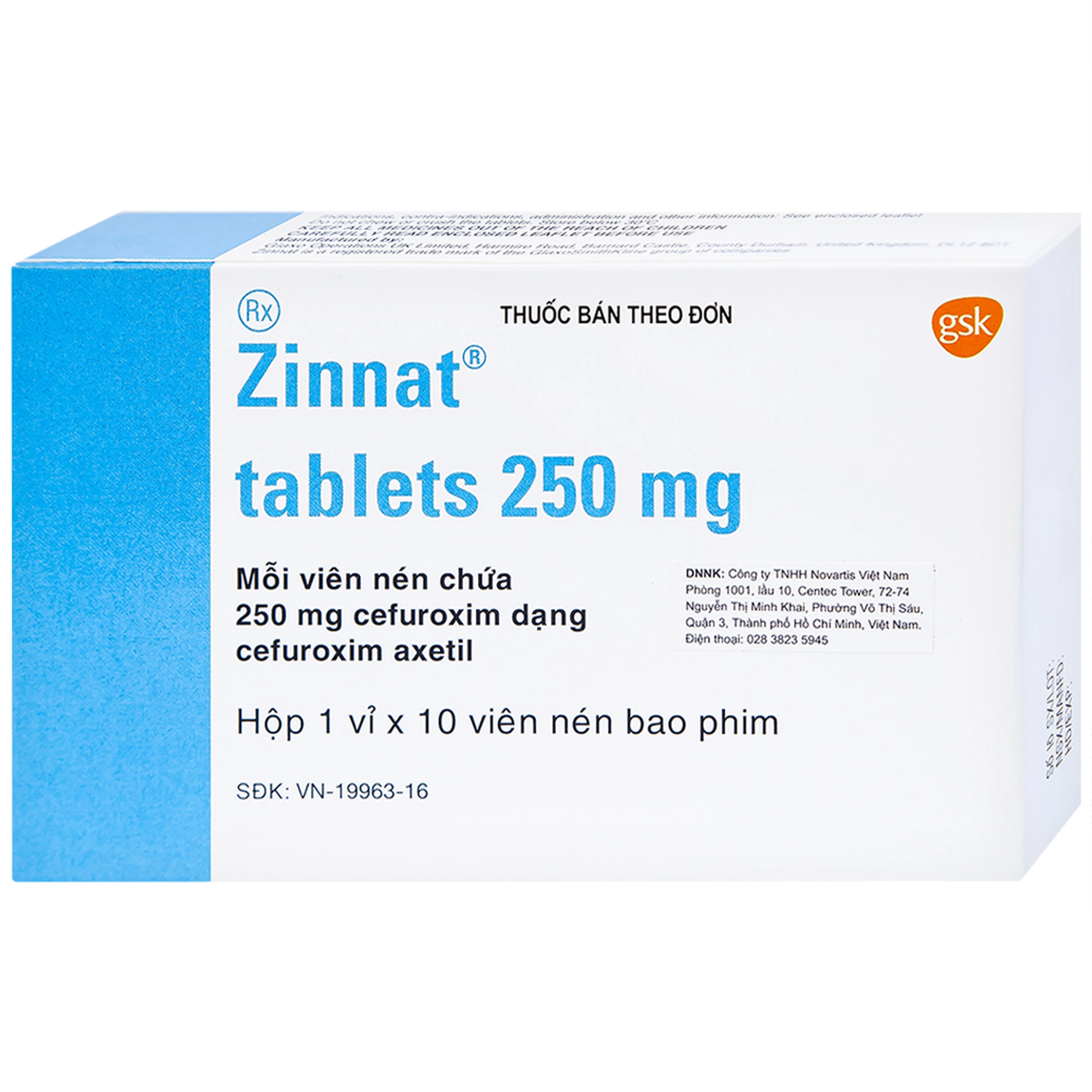 Thuốc Zinnat 250mg GSK điều trị nhiễm khuẩn (1 vỉ x 10 viên)