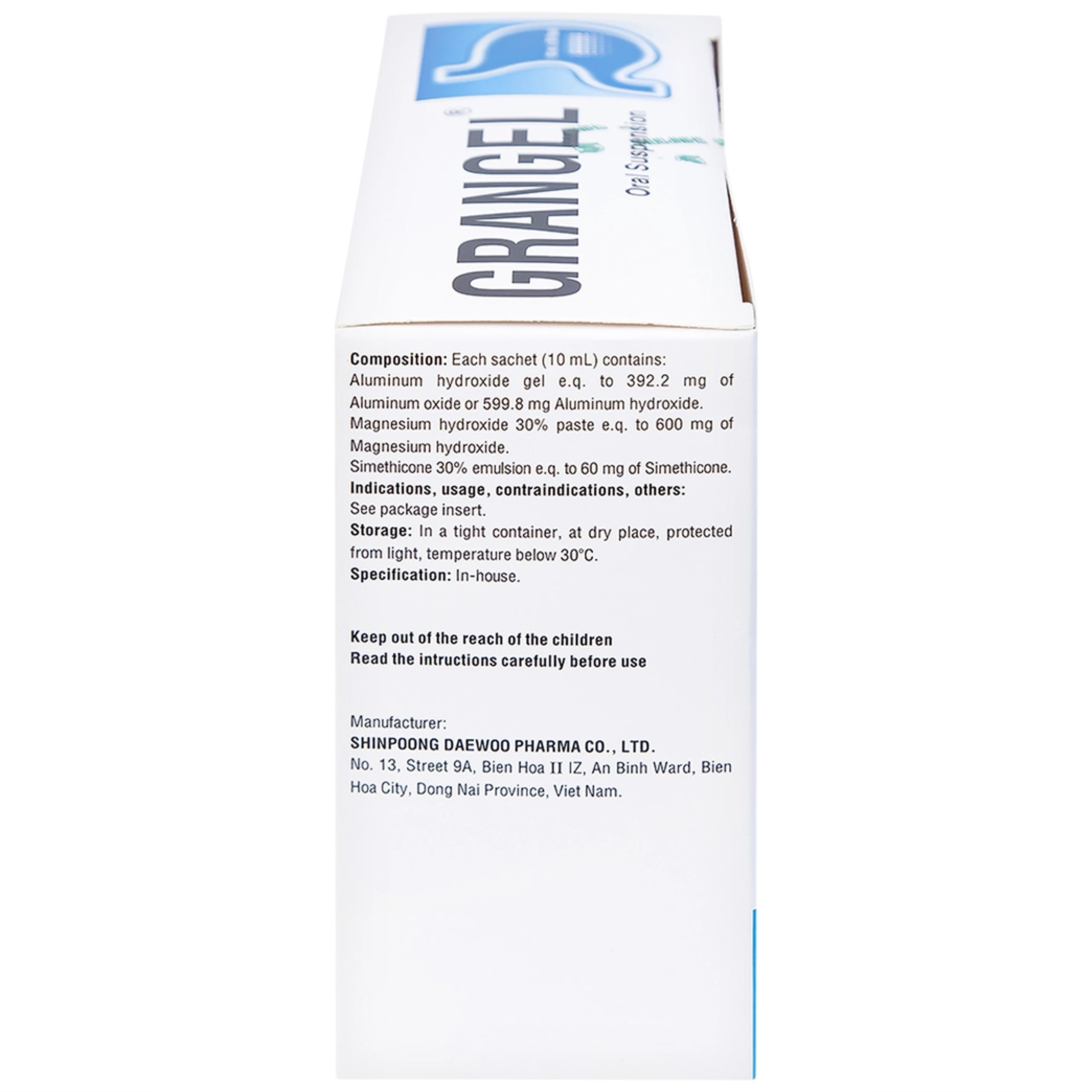 Hỗn dịch uống Grangel Shinpoong Deawoo điều trị viêm loét dạ dày - tá tràng cấp, mạn tính (20 gói)