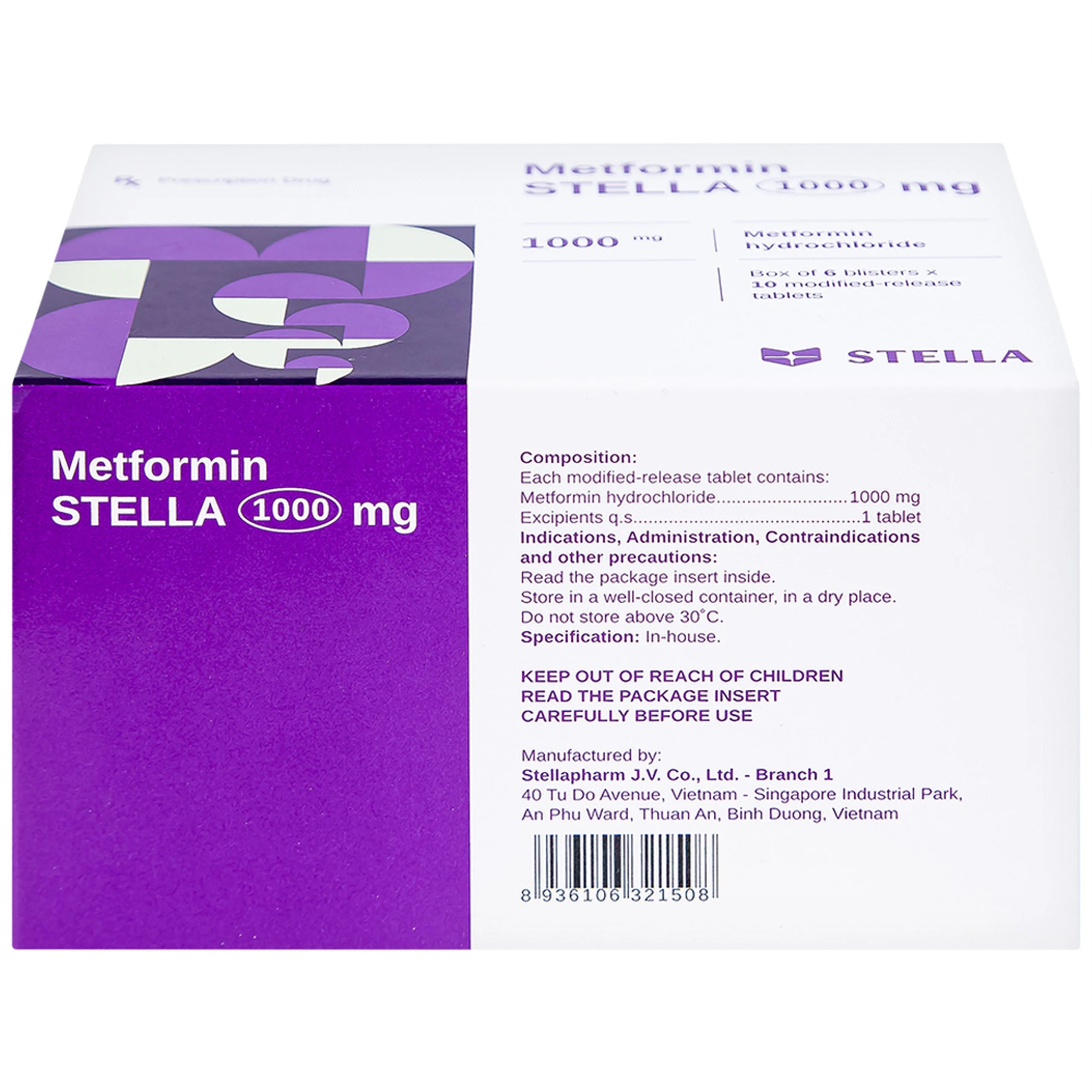 Thuốc Metformin Stella 1000mg điều trị đái tháo đường típ 2 (6 vỉ x 10 viên)