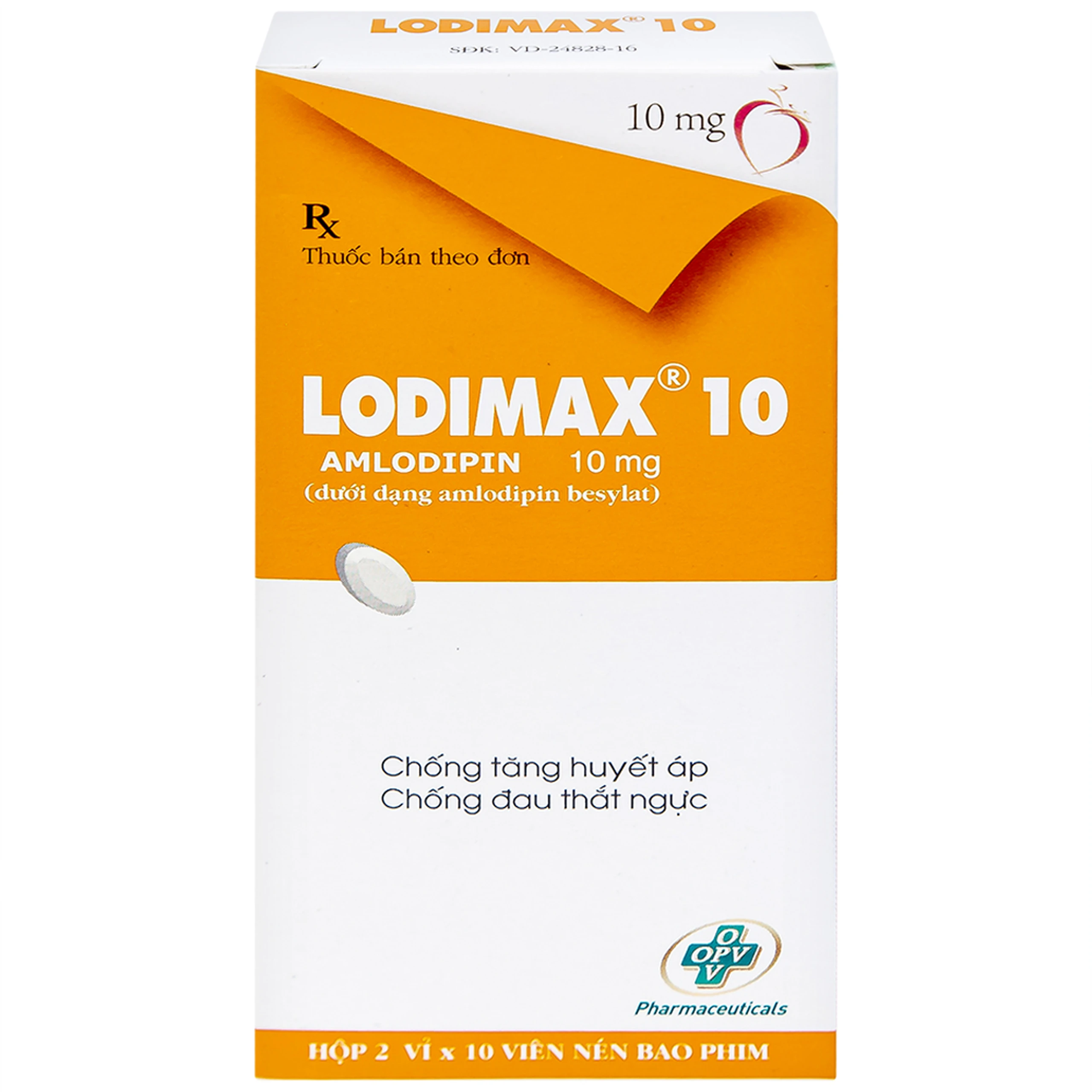 Viên nén Lodimax 10 OPV Pharma chống tăng huyết áp, đau thắt ngực (2 vỉ x 10 viên) 