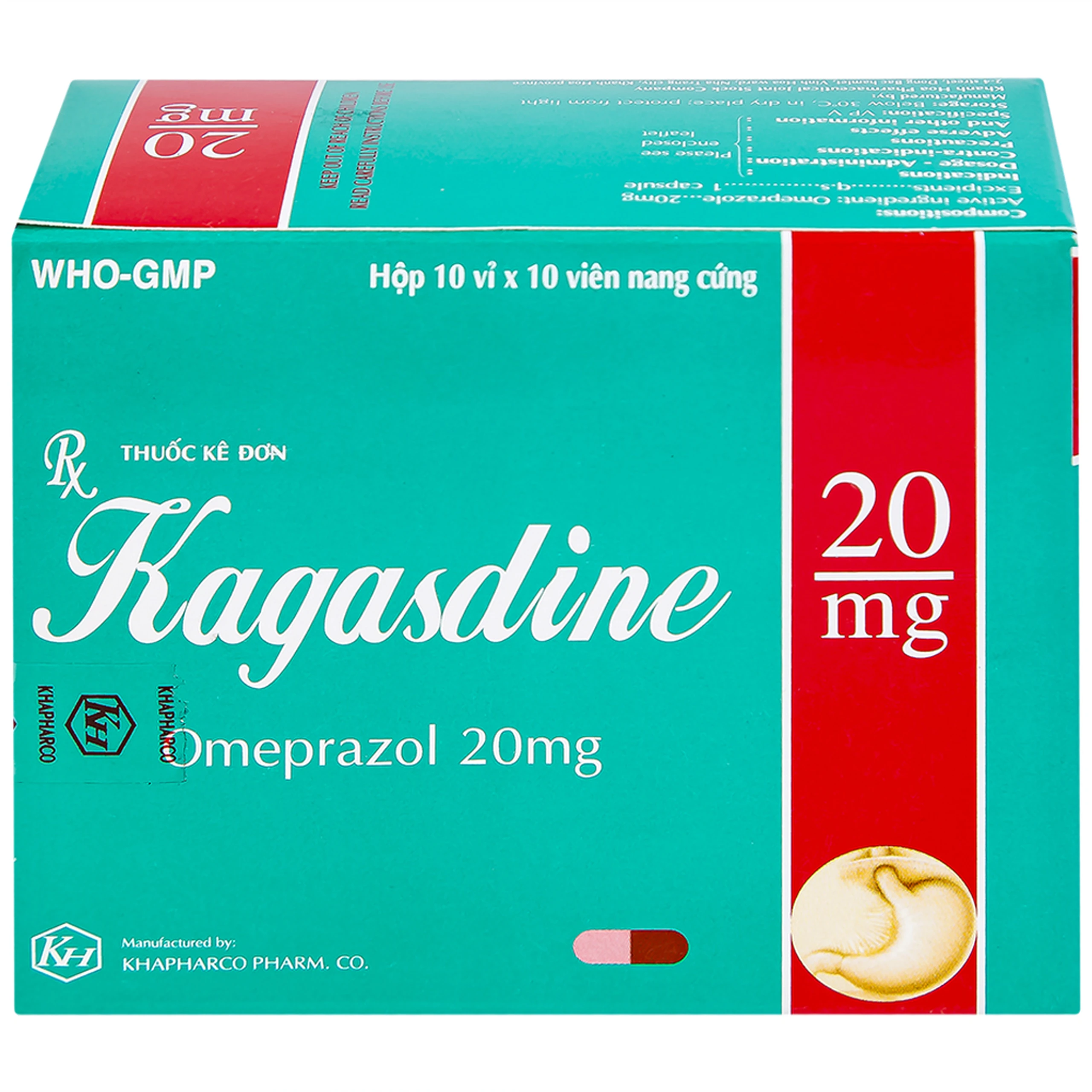 Viên nang Kagasdine 20mg Khapharco điều trị loét dạ dày, tá tràng (10 vỉ x 10 viên)