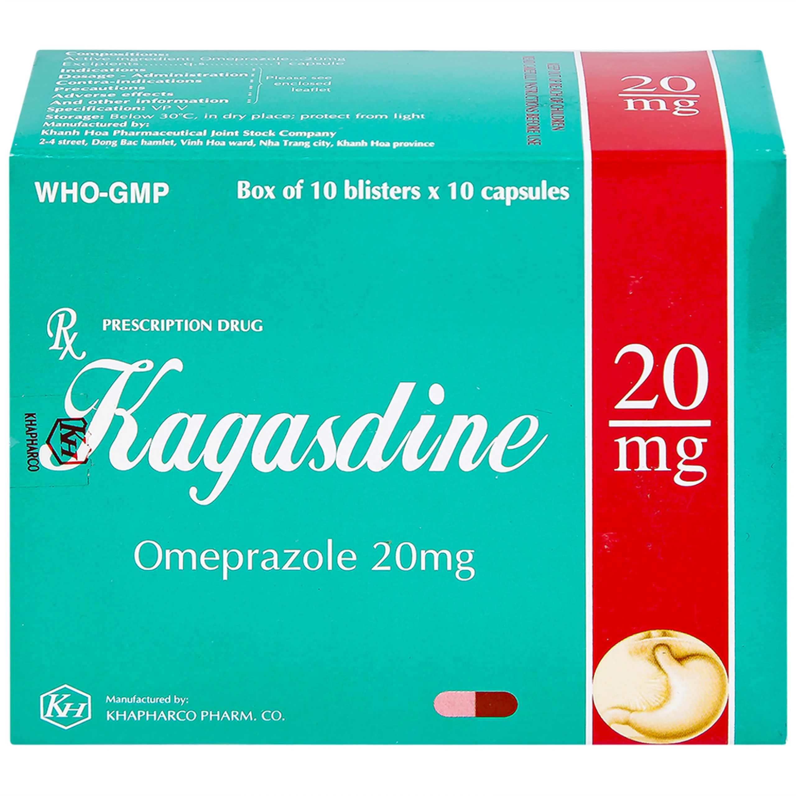 Viên nang Kagasdine 20mg Khapharco điều trị loét dạ dày, tá tràng (10 vỉ x 10 viên)