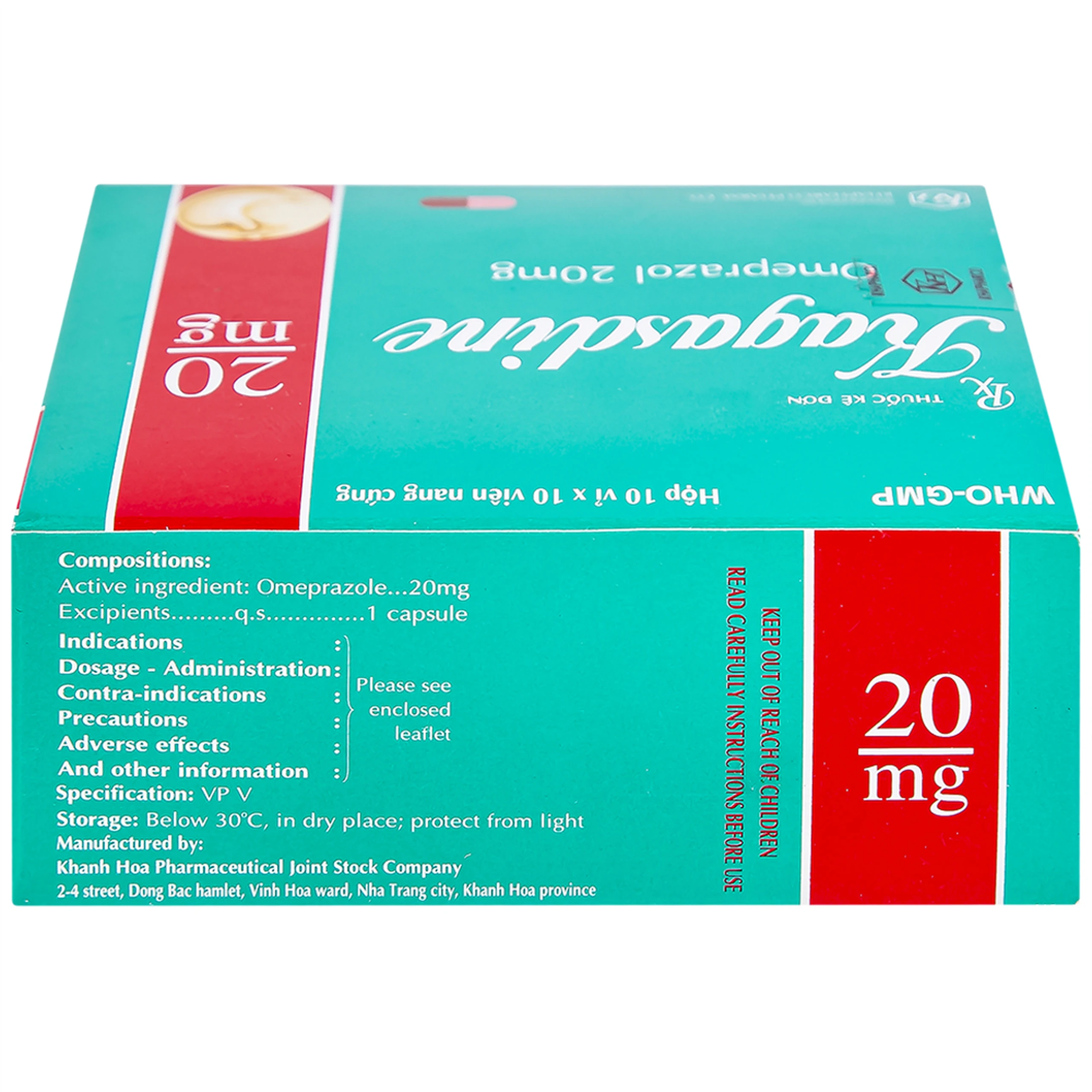 Viên nang Kagasdine 20mg Khapharco điều trị loét dạ dày, tá tràng (10 vỉ x 10 viên)