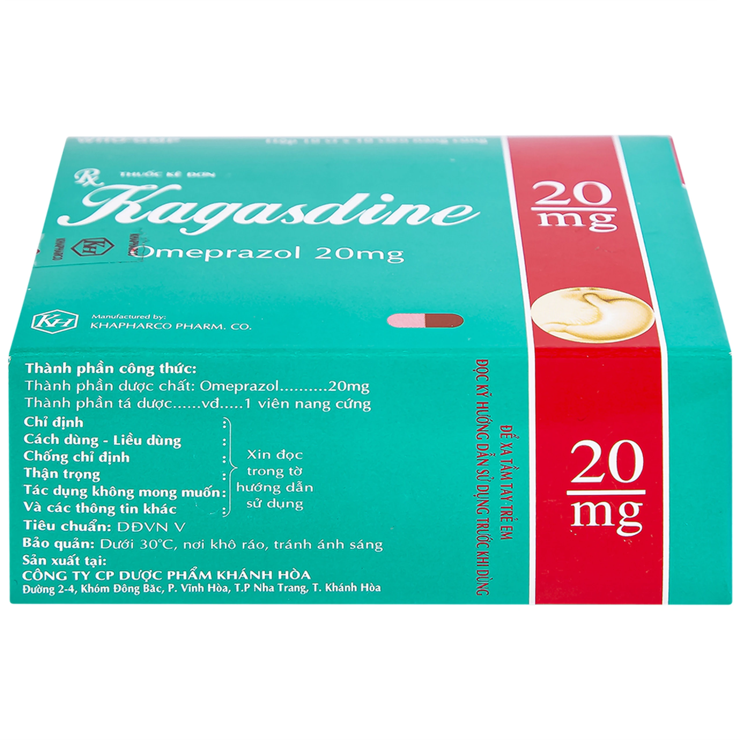 Viên nang Kagasdine 20mg Khapharco điều trị loét dạ dày, tá tràng (10 vỉ x 10 viên)