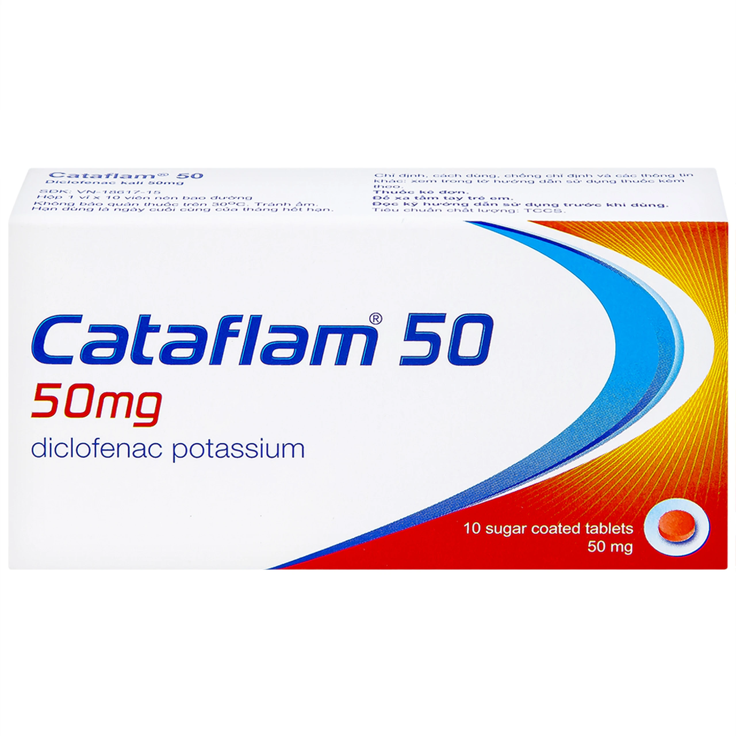 Thuốc Cataflam 50 Novartis điều trị đau sau chấn thương, viêm và sưng do bong gân (1 vỉ x 10 viên)