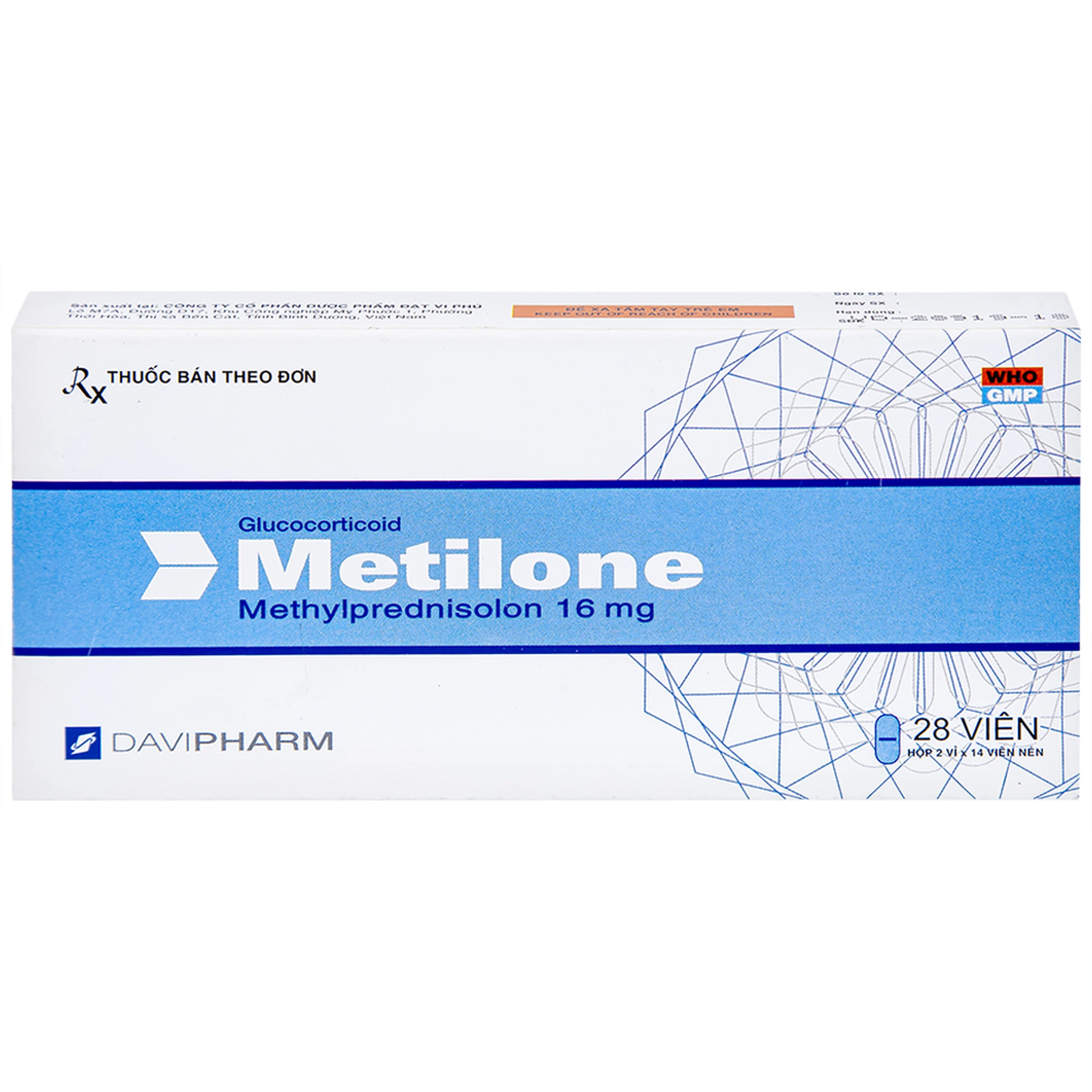 Thuốc Metilone 16mg DaViPharm kháng viêm, rối loạn nội tiết, viêm khớp (2 vỉ x 14 viên)