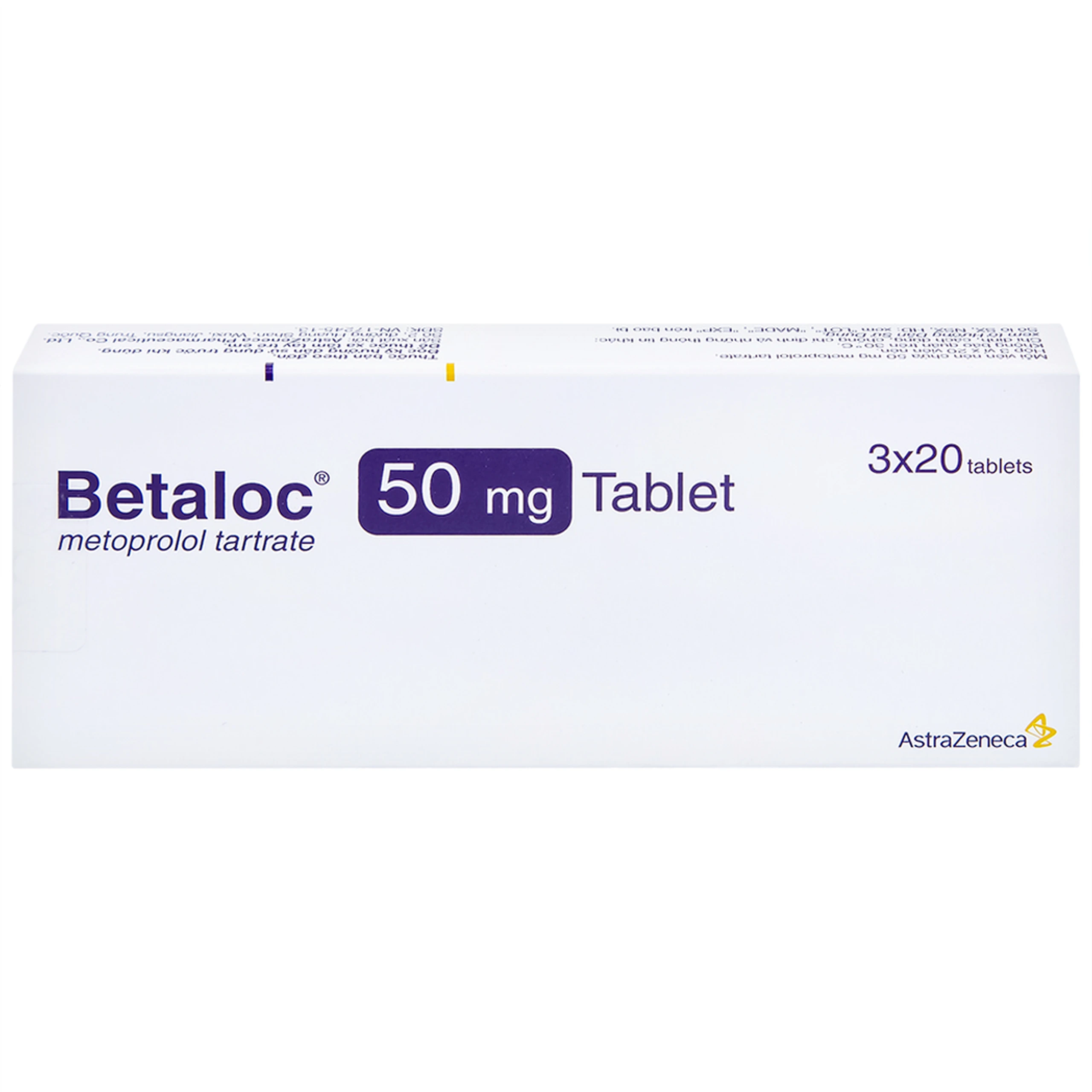 Thuốc Betaloc 50mg AstraZeneca điều trị tăng huyết áp, dự phòng đau thắt ngực (3 vỉ x 20 viên) 