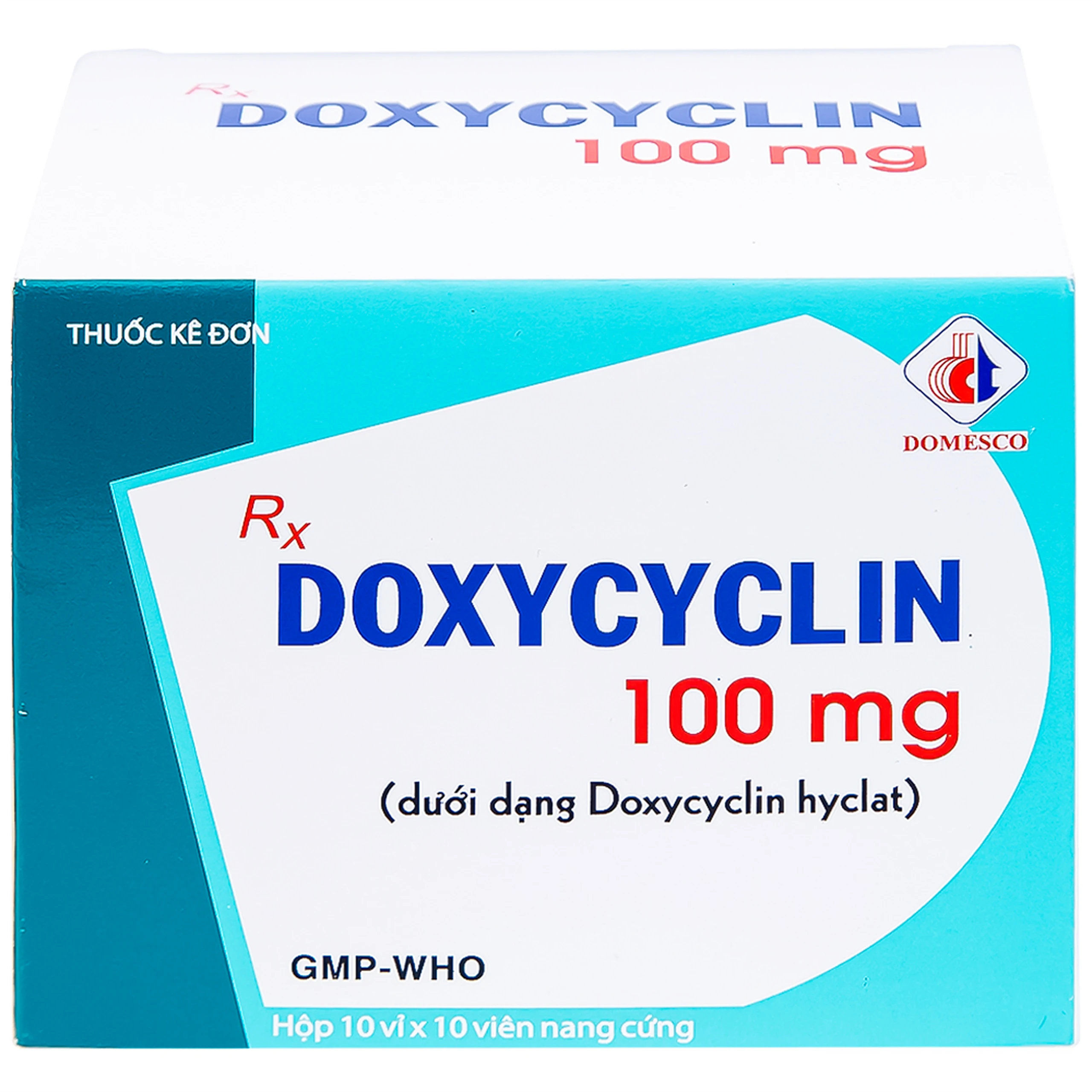 Thuốc Doxycyclin 100mg Domesco điều trị nhiễm khuẩn (10 vỉ x 10 viên)