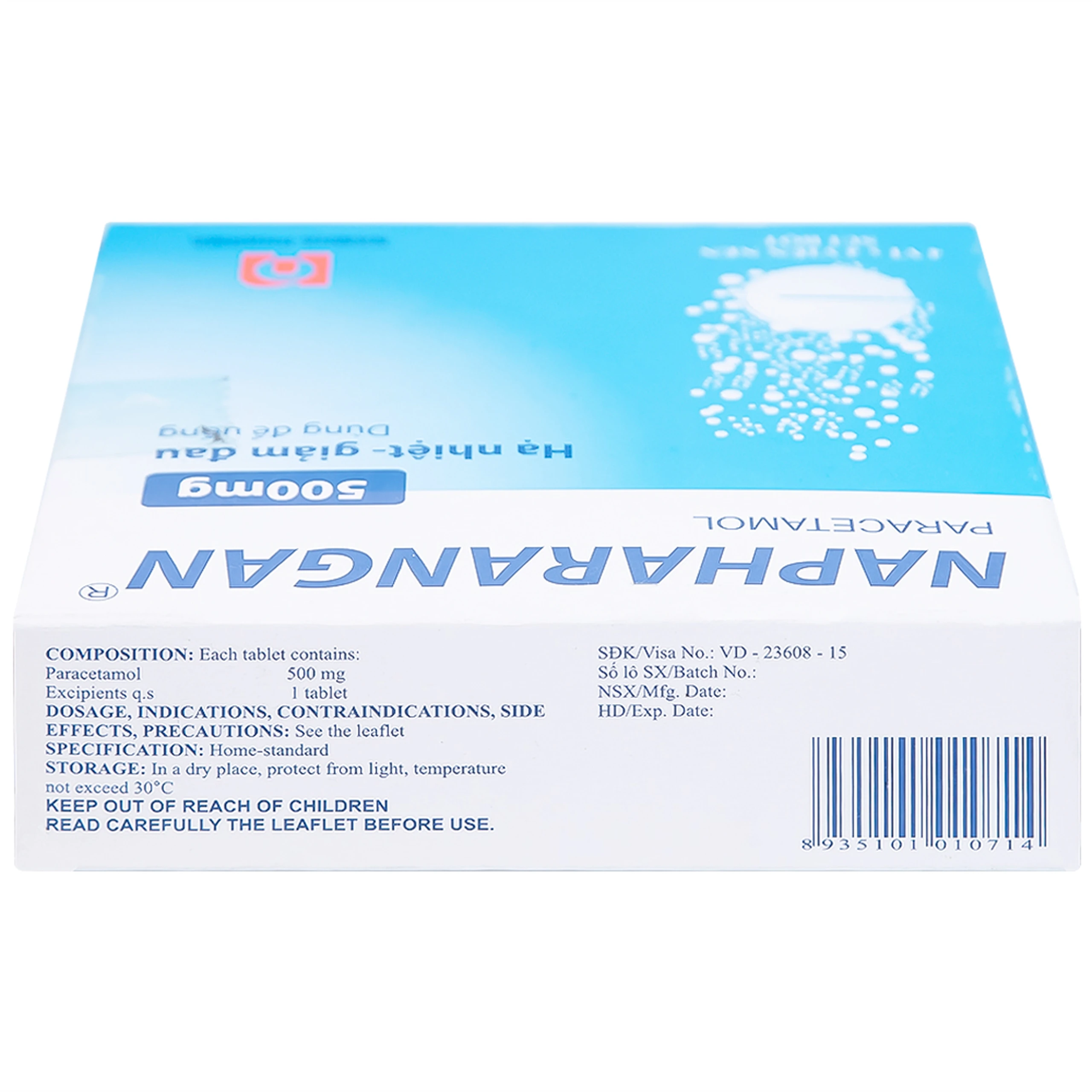 Viên sủi Napharangan 500mg Nam Hà hạ nhiệt, giảm đau, điều trị sốt từ nhẹ đến vừa (4 vỉ x 4 viên) 