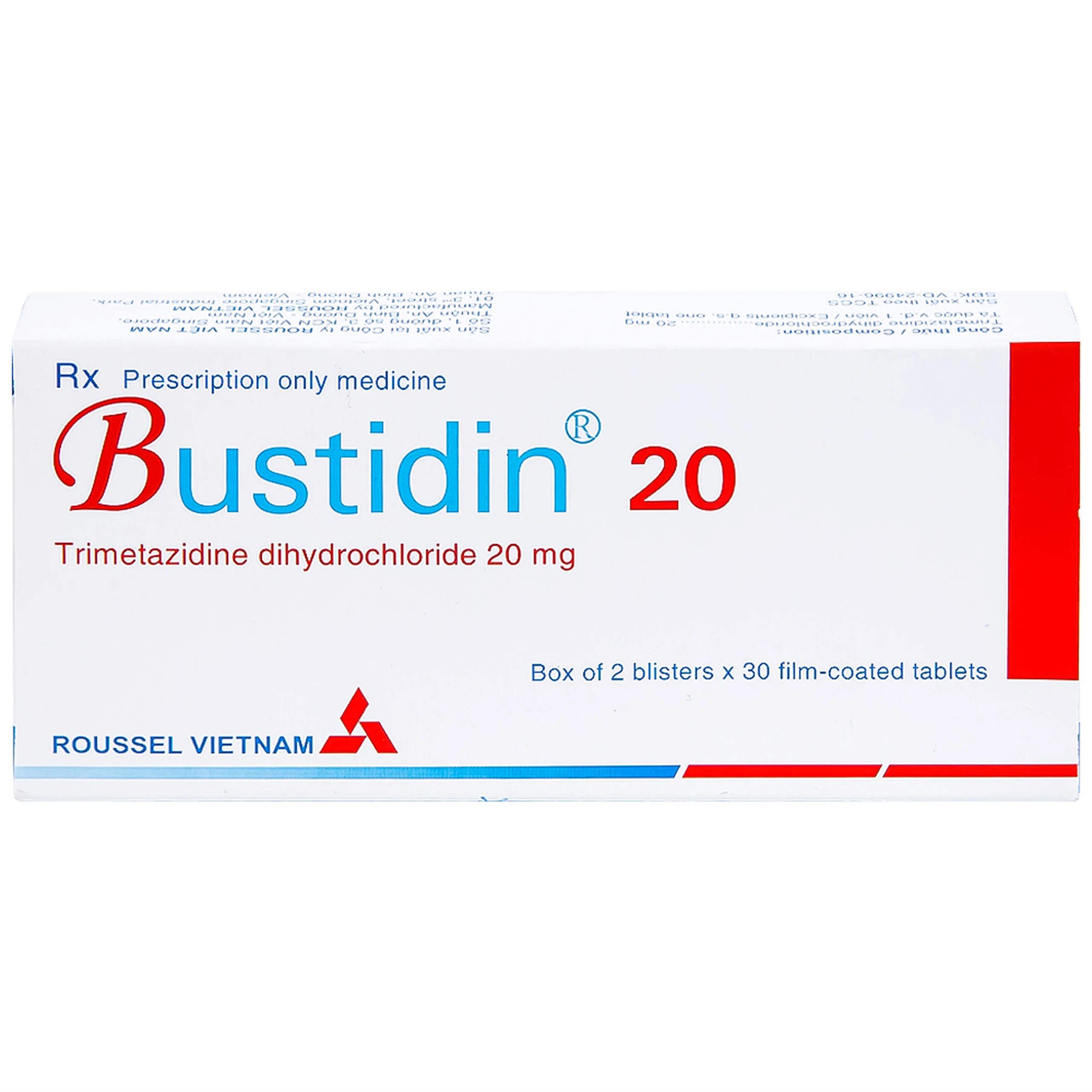 Thuốc Bustidin 20 Roussel điều trị đau thắt ngực ổn định (2 vỉ x 30 viên)