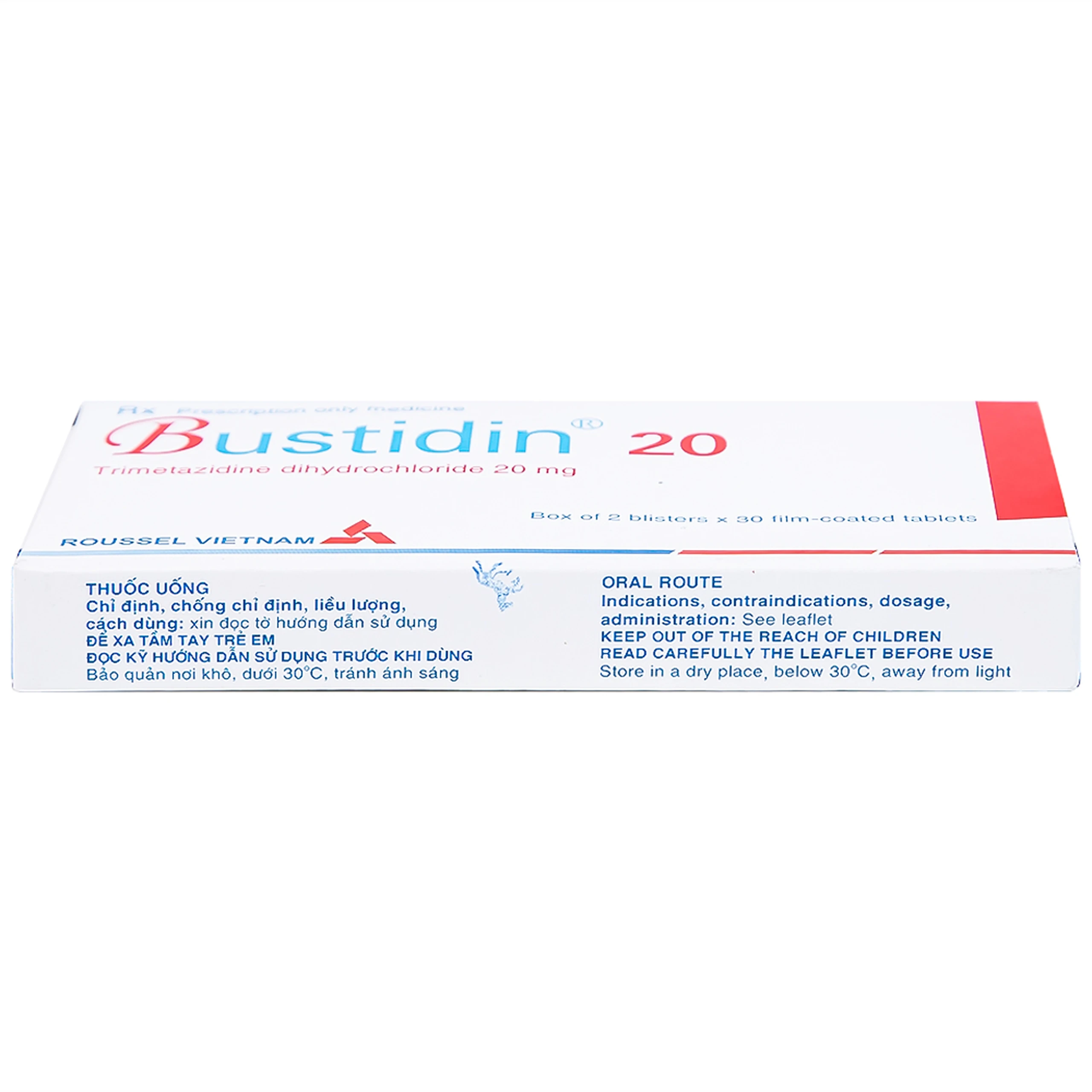 Thuốc Bustidin 20 Roussel điều trị đau thắt ngực ổn định (2 vỉ x 30 viên)