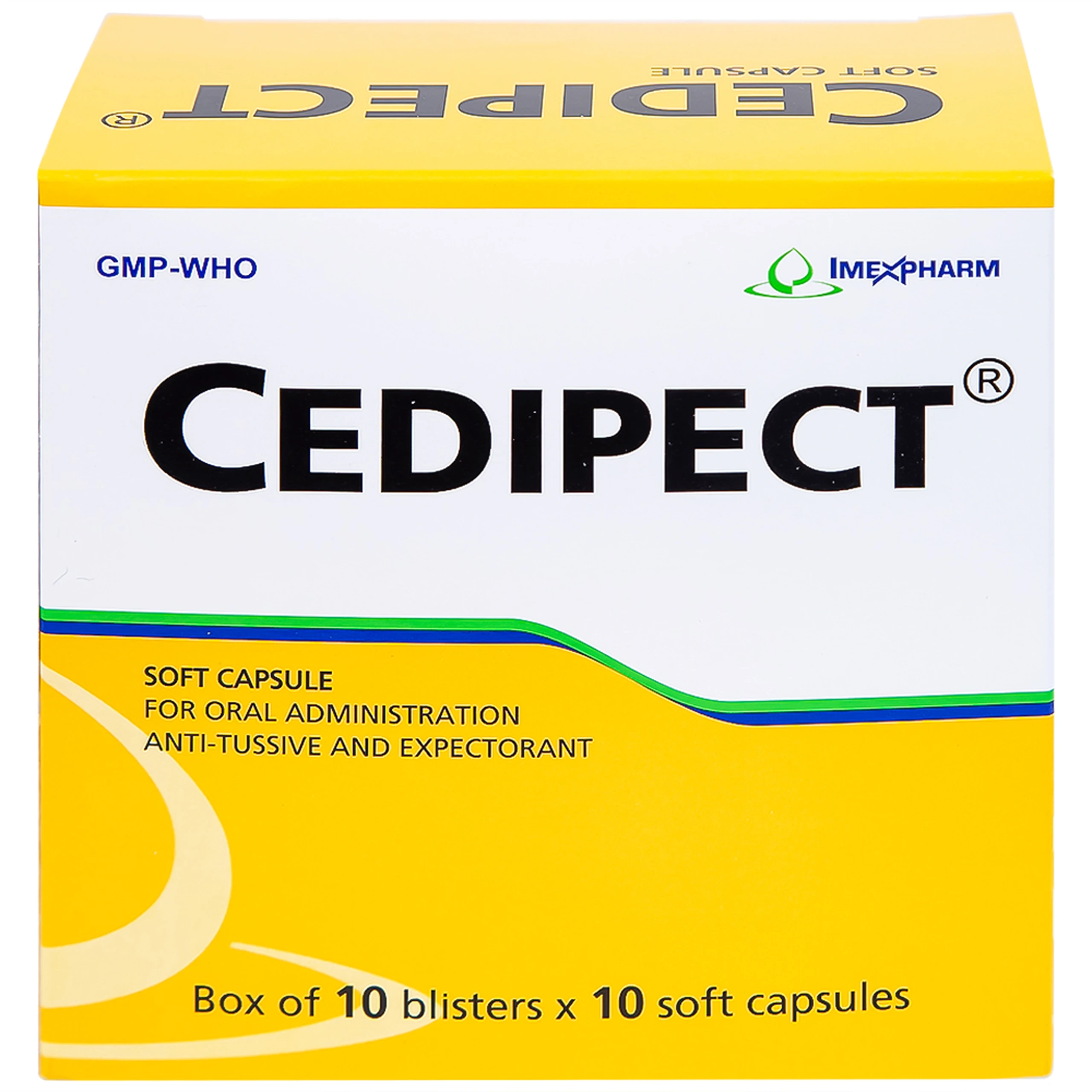 Thuốc Cedipect Imexpharm điều trị ho, long đờm (10 vỉ x 10 viên)