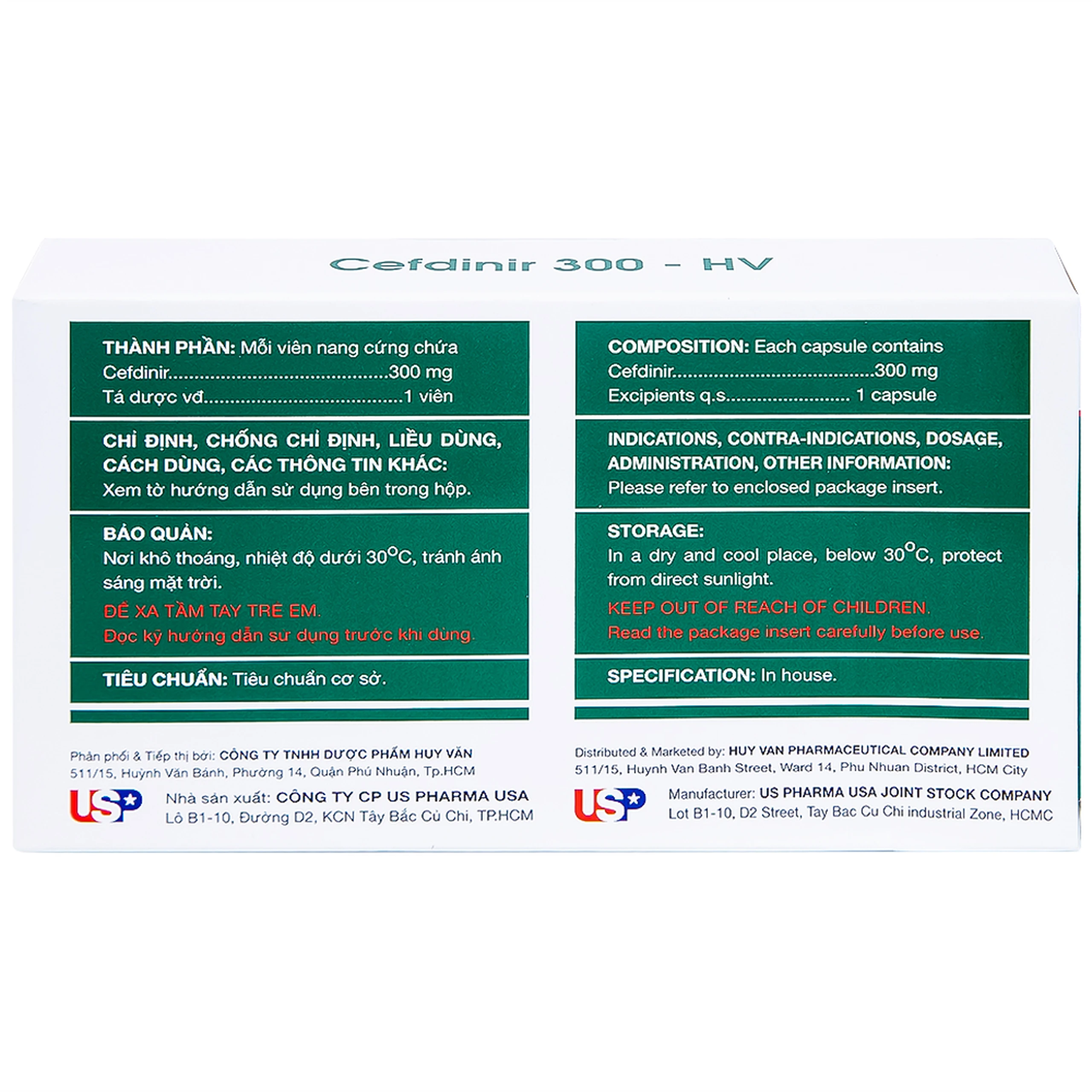 Thuốc Cefdinir 300 - HV USP điều trị nhiễm khuẩn (2 vỉ x 10 viên)
