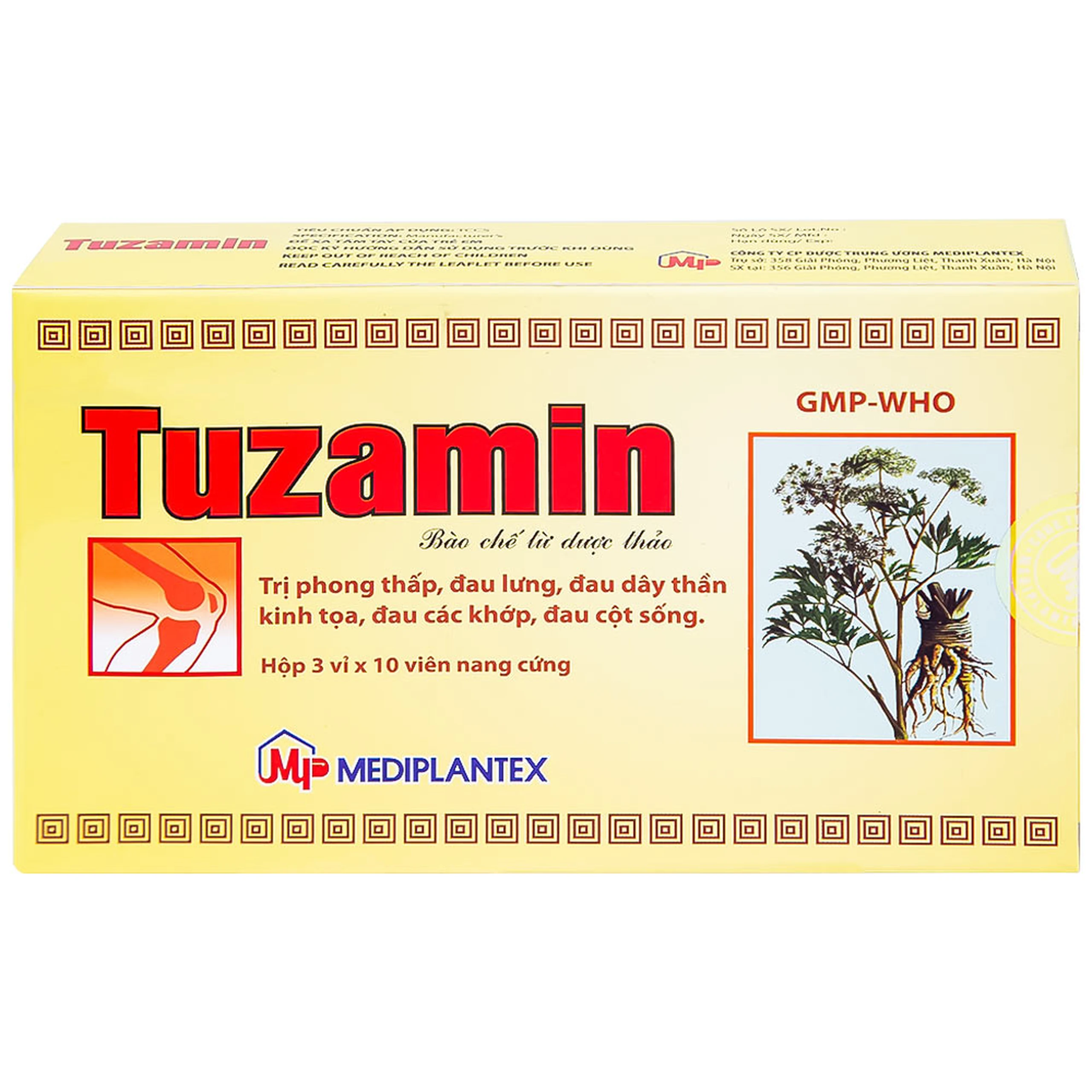 Thuốc Tuzamin Mediplantex hỗ trợ điều trị phong thấp, đau lưng (3 vỉ x 10 viên) 