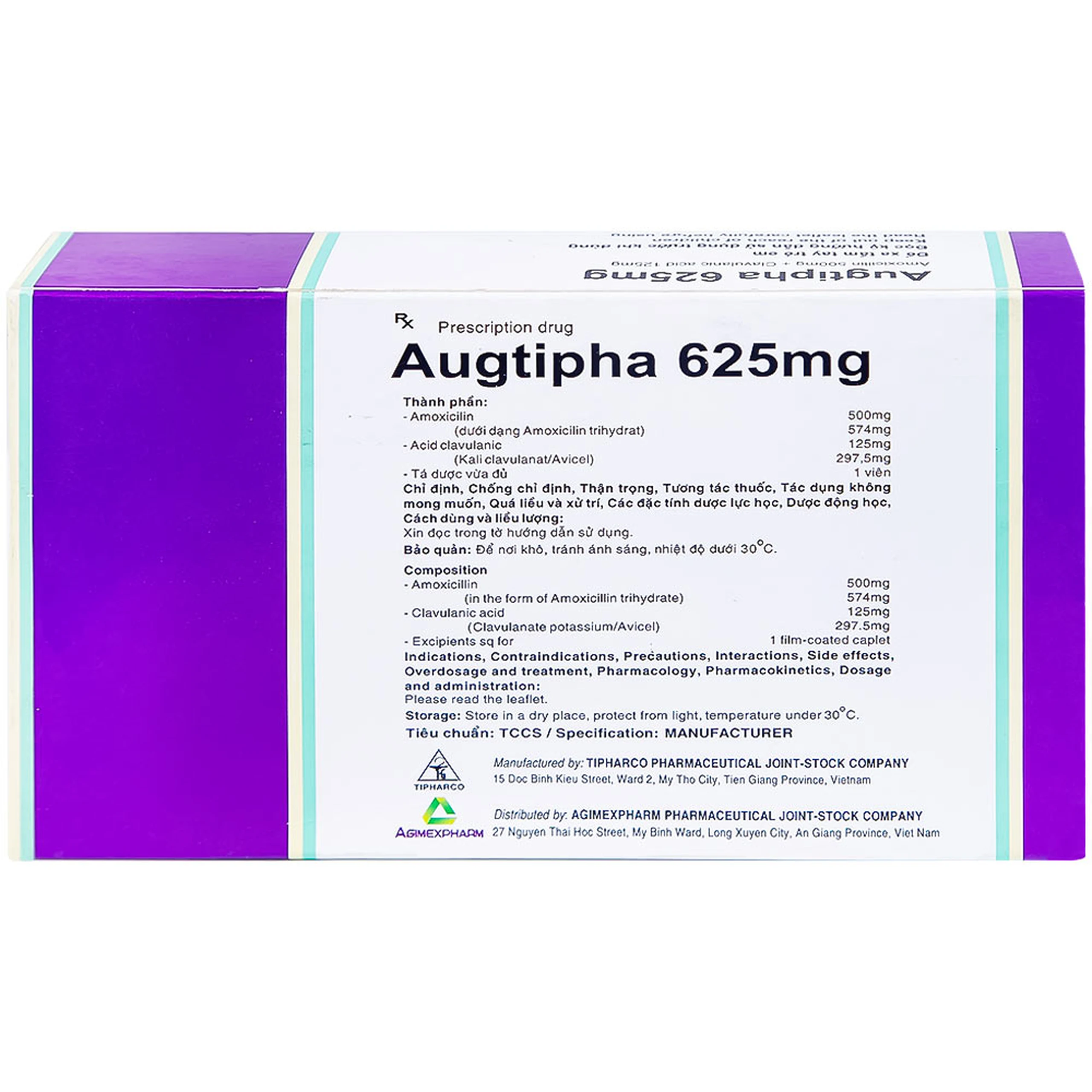 Thuốc Augtipha 625mg Tipharco điều trị nhiễm khuẩn (2 vỉ x 10 viên)