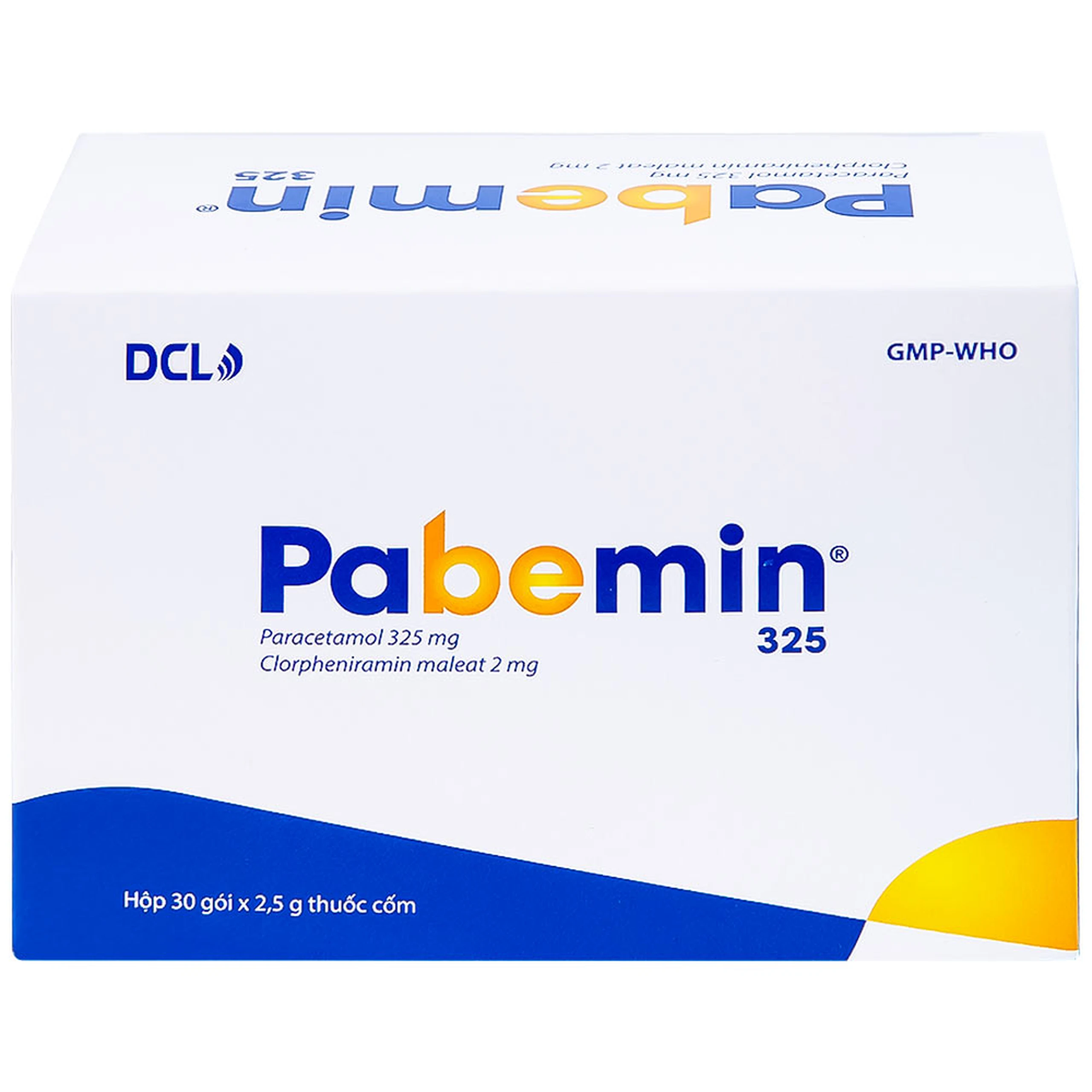 Cốm Pabemin 325 Pharimexco điều trị sốt từ nhẹ đến vừa, cảm lạnh, ho, sổ mũi (30 gói)