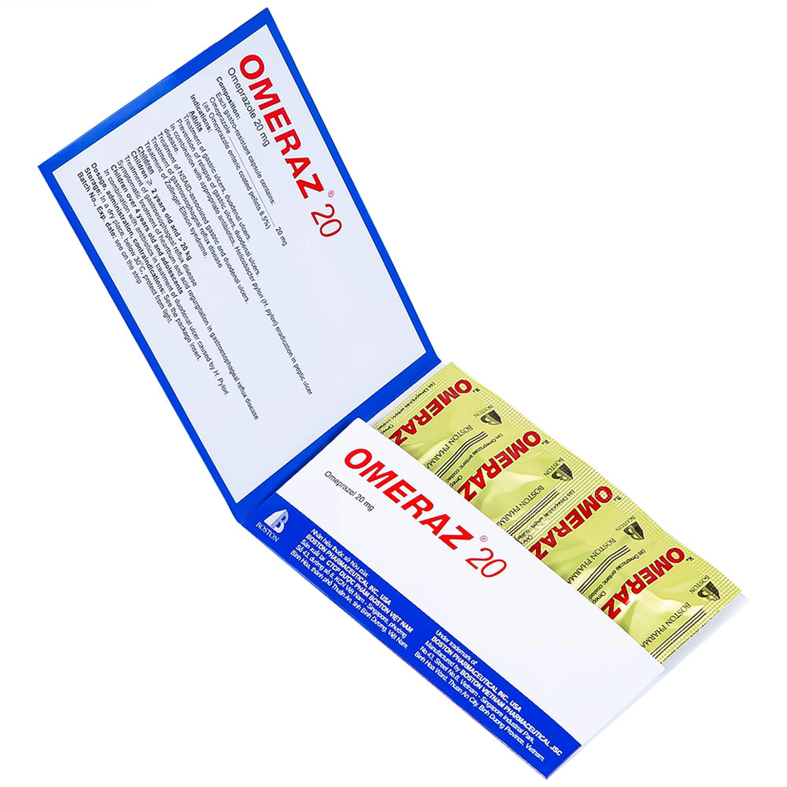 Viên nang Omeraz 20 Boston điều trị và dự phòng tái phát loét dạ dày, tá tràng (5 vỉ x 4 viên) 
