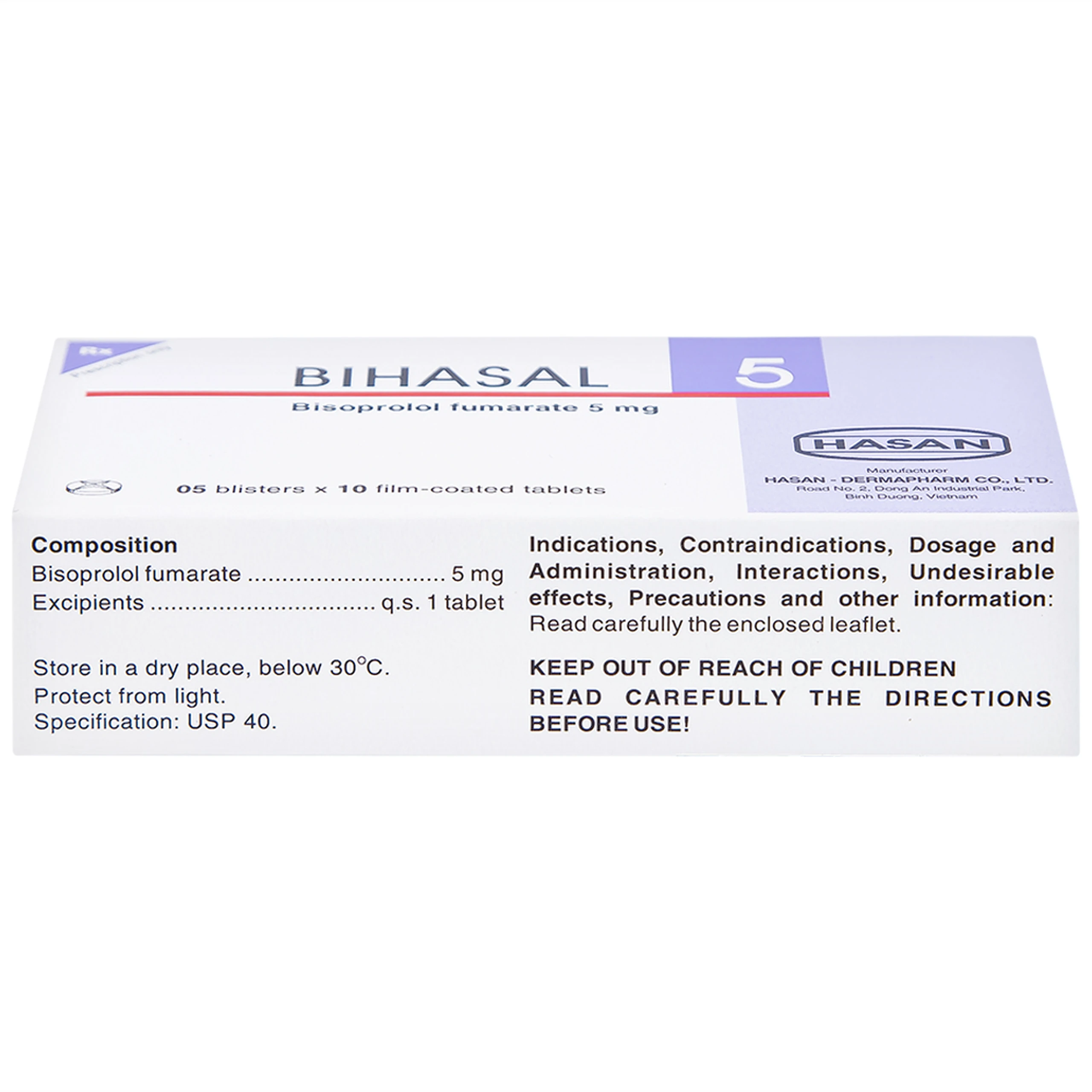Thuốc Bihasal 5mg Hasan điều trị tăng huyết áp, đau thắt ngực, suy tim mạn tính ổn định (5 vỉ x 10 viên)