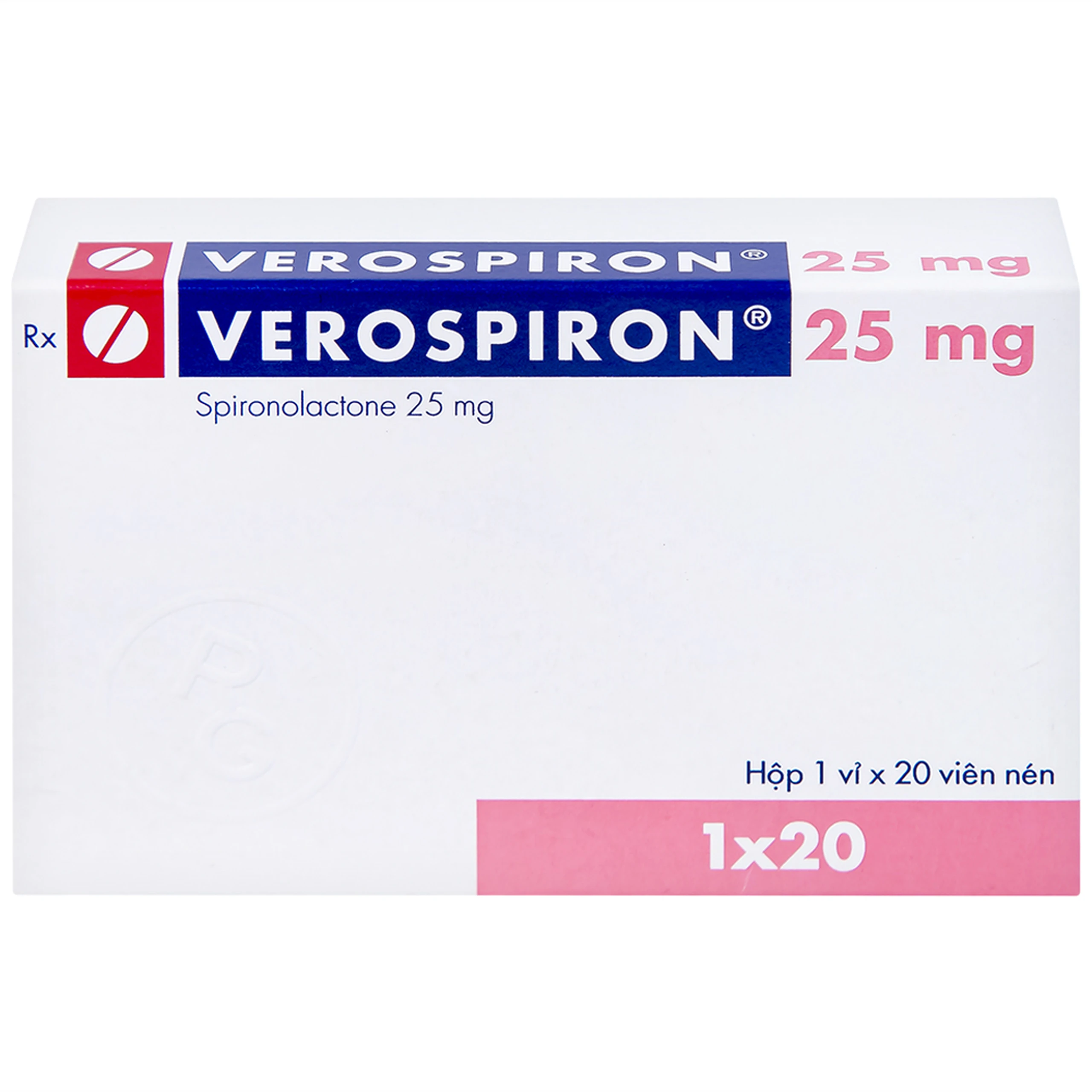 Thuốc Verospiron 25mg Gedeon điều trị phù, tăng huyết áp, cường aldosterone tiên phát và giảm kali huyết (1 vỉ x 20 viên)