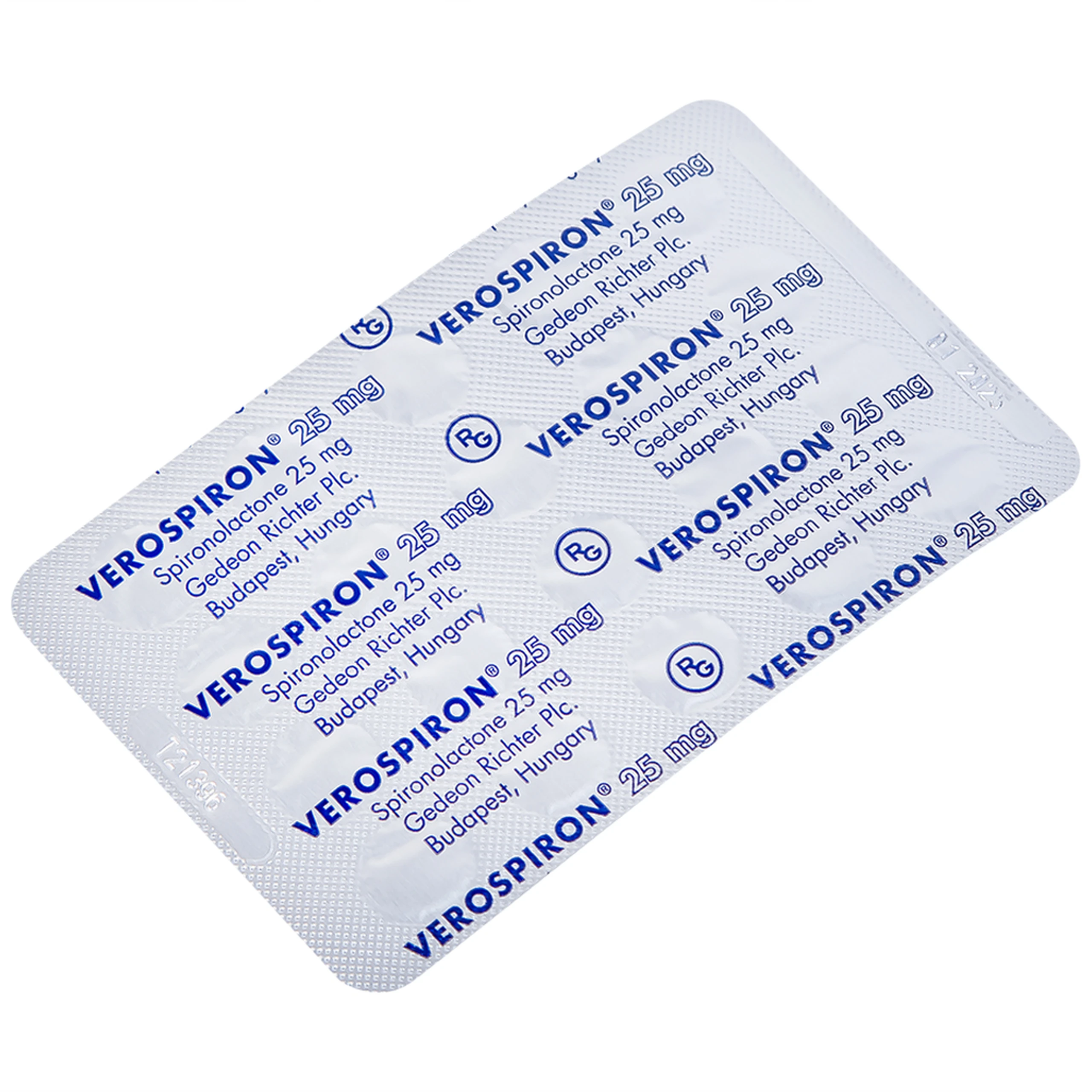 Thuốc Verospiron 25mg Gedeon điều trị phù, tăng huyết áp, cường aldosterone tiên phát và giảm kali huyết (1 vỉ x 20 viên)
