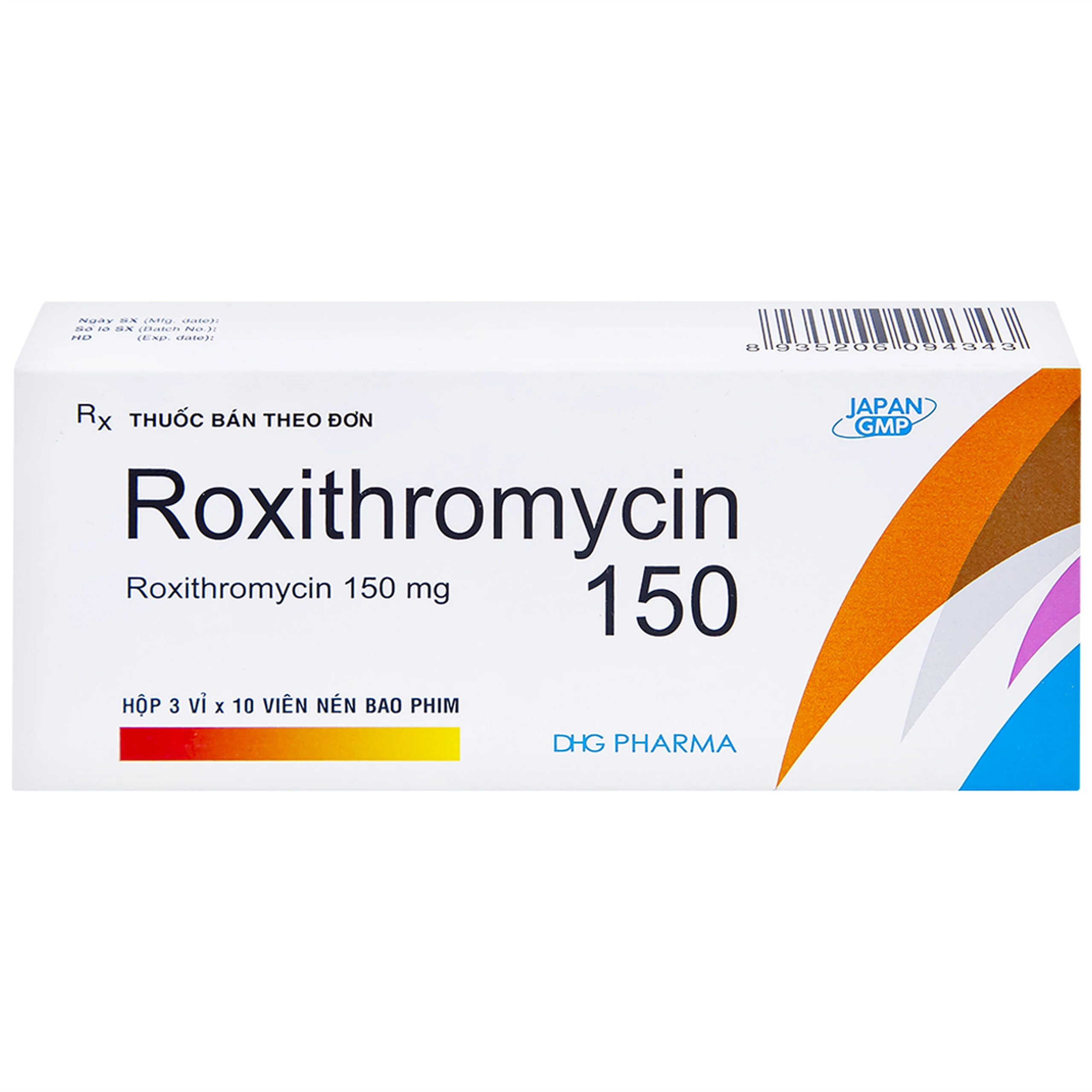 Thuốc Roxithromycin 150 DHG điều trị các loại nhiễm khuẩn, bệnh bạch hầu, ho gà (3 vỉ x 10 viên)