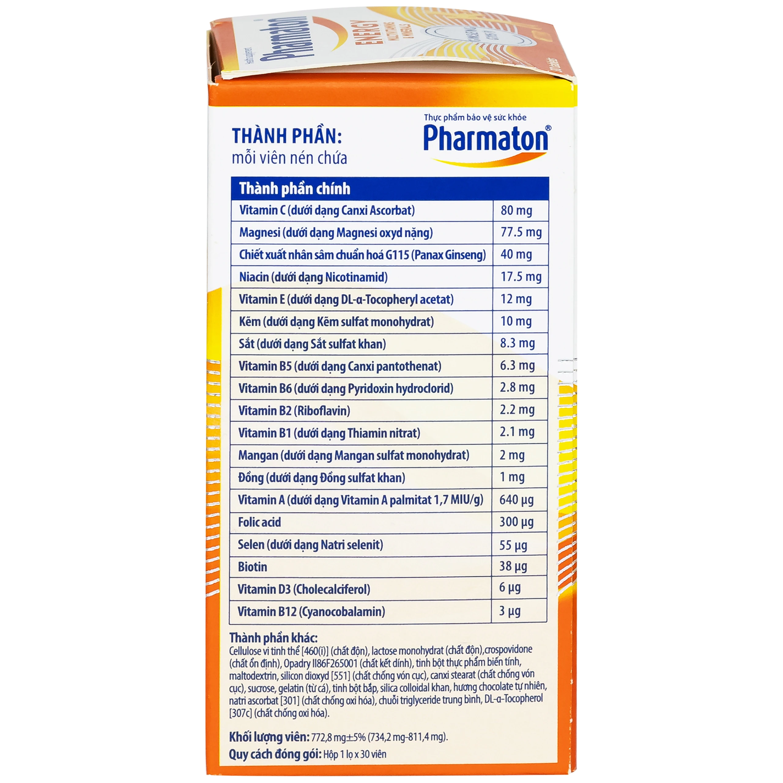 Viên uống Pharmaton Energy hỗn hợp vitamin và khoáng chất giúp tỉnh táo, hỗ trợ giảm mệt mỏi (30 viên)