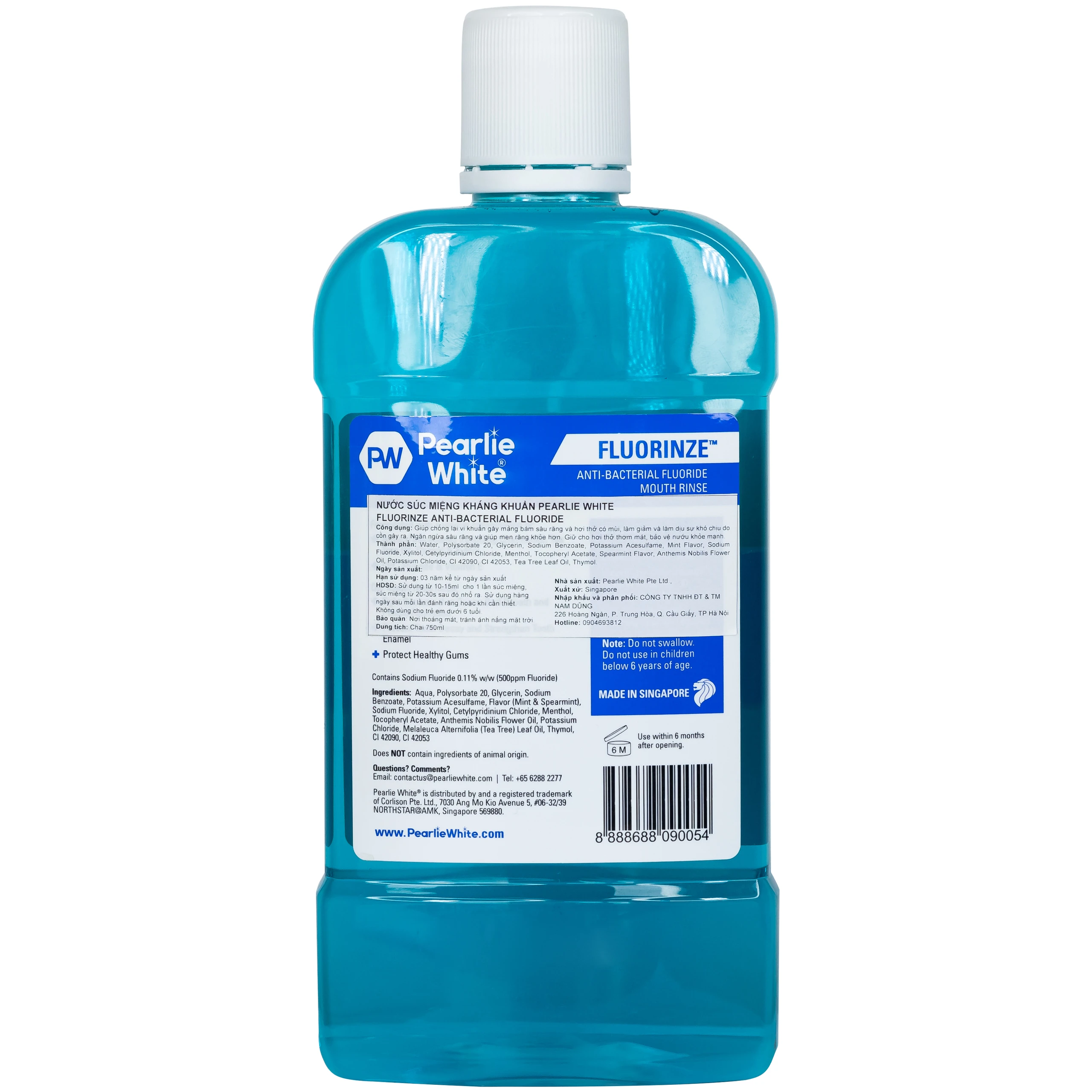 Nước súc miệng Pearlie White Fluorinze Anti-Bacterial Fluoride (750ml)