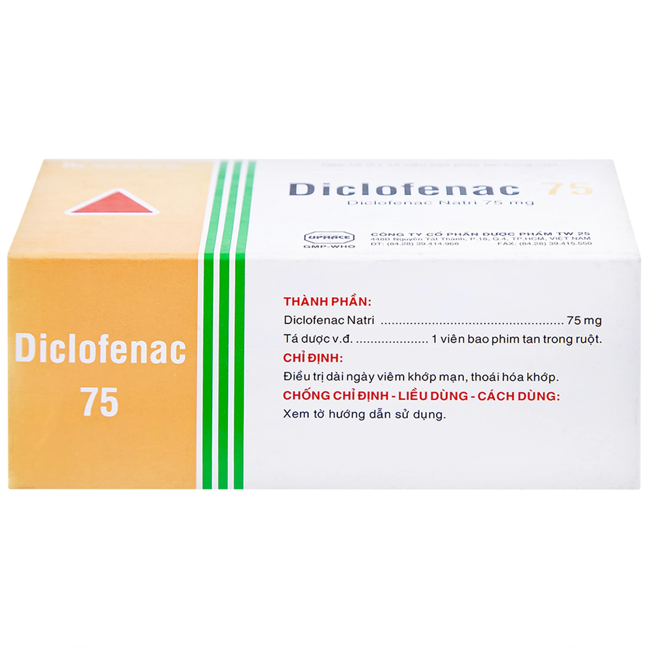 Thuốc Diclofenac 75 Uphace điều trị dài ngày viêm khớp mạn, thoái hóa khớp (10 vỉ x 10 viên)