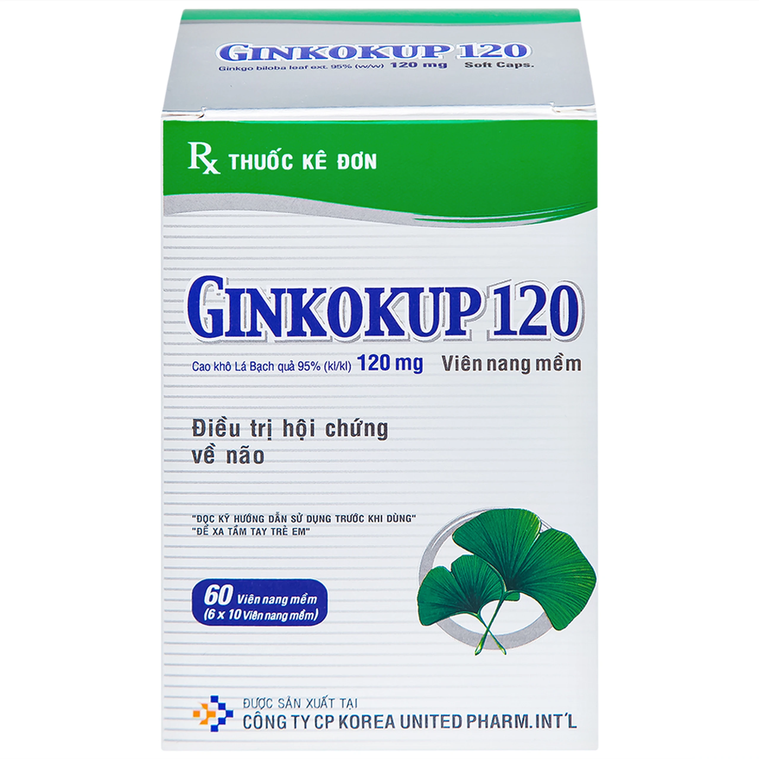 Thuốc Ginkokup 120 United điều trị bệnh sa sút trí tuệ, kể cả bệnh Alzheimer (6 vỉ x 10 viên)