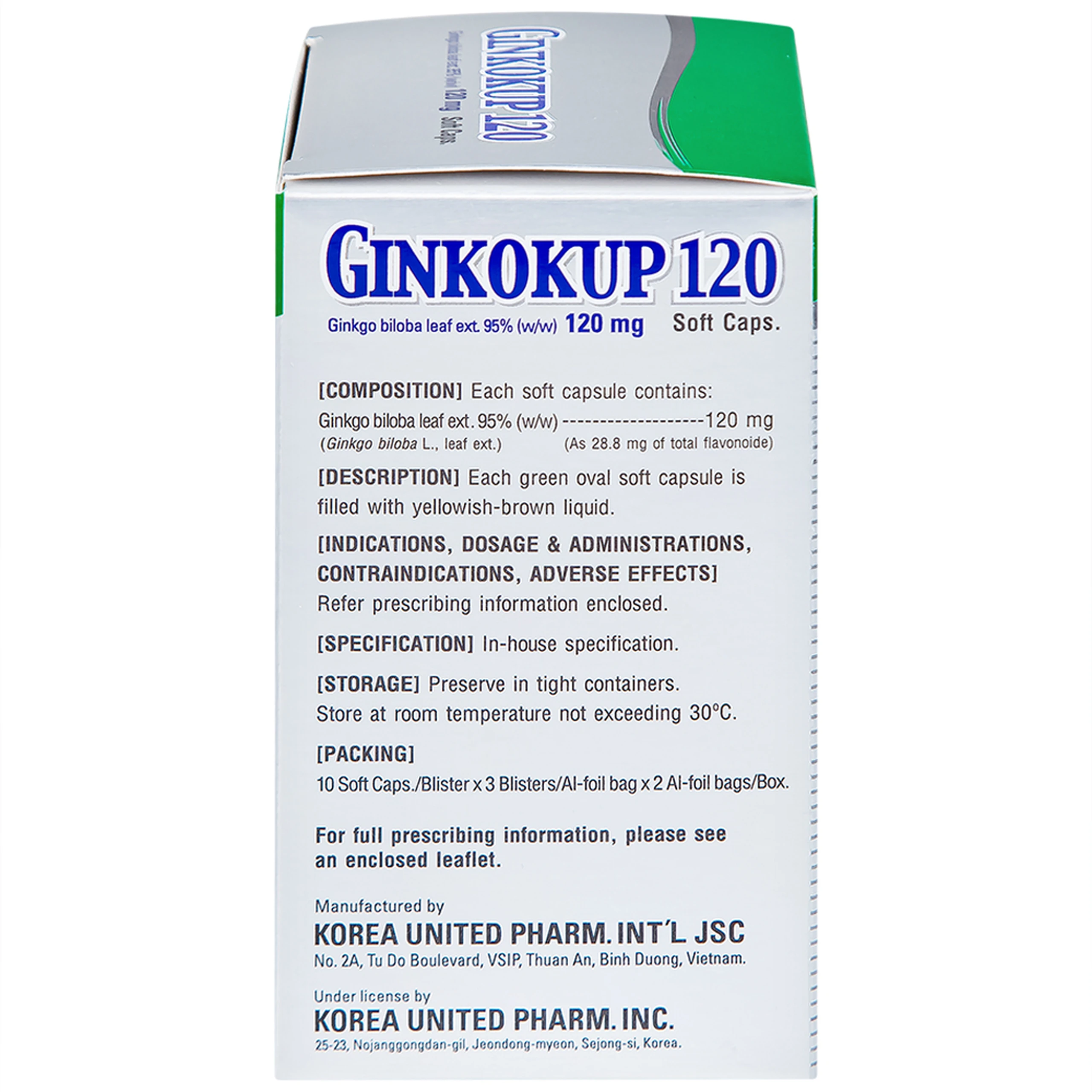 Thuốc Ginkokup 120 United điều trị bệnh sa sút trí tuệ, kể cả bệnh Alzheimer (6 vỉ x 10 viên)