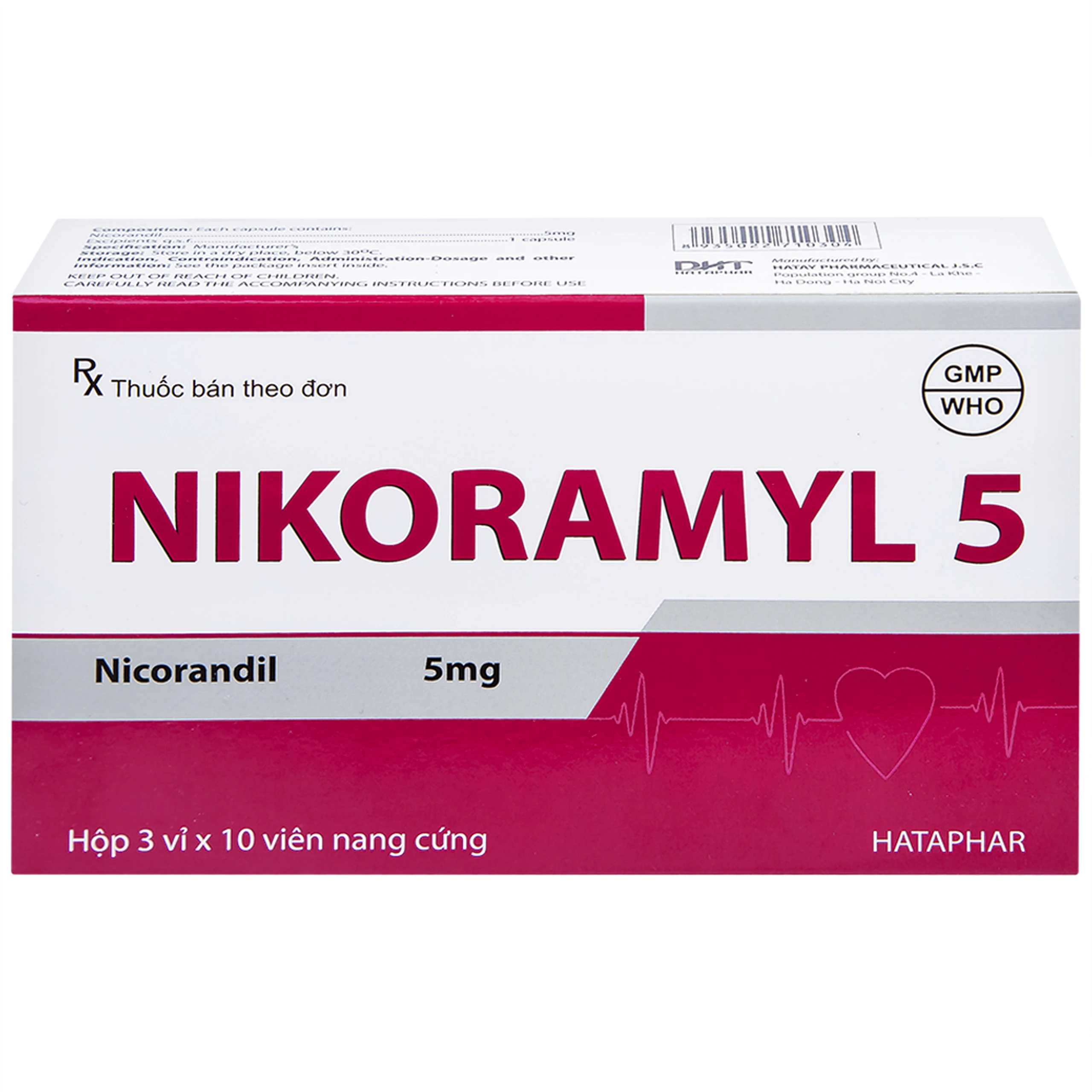 Viên nang cứng Nikoramyl 5 Hà Tây phòng và điều trị cơn đau thắt ngực (3 vỉ x 10 viên) 