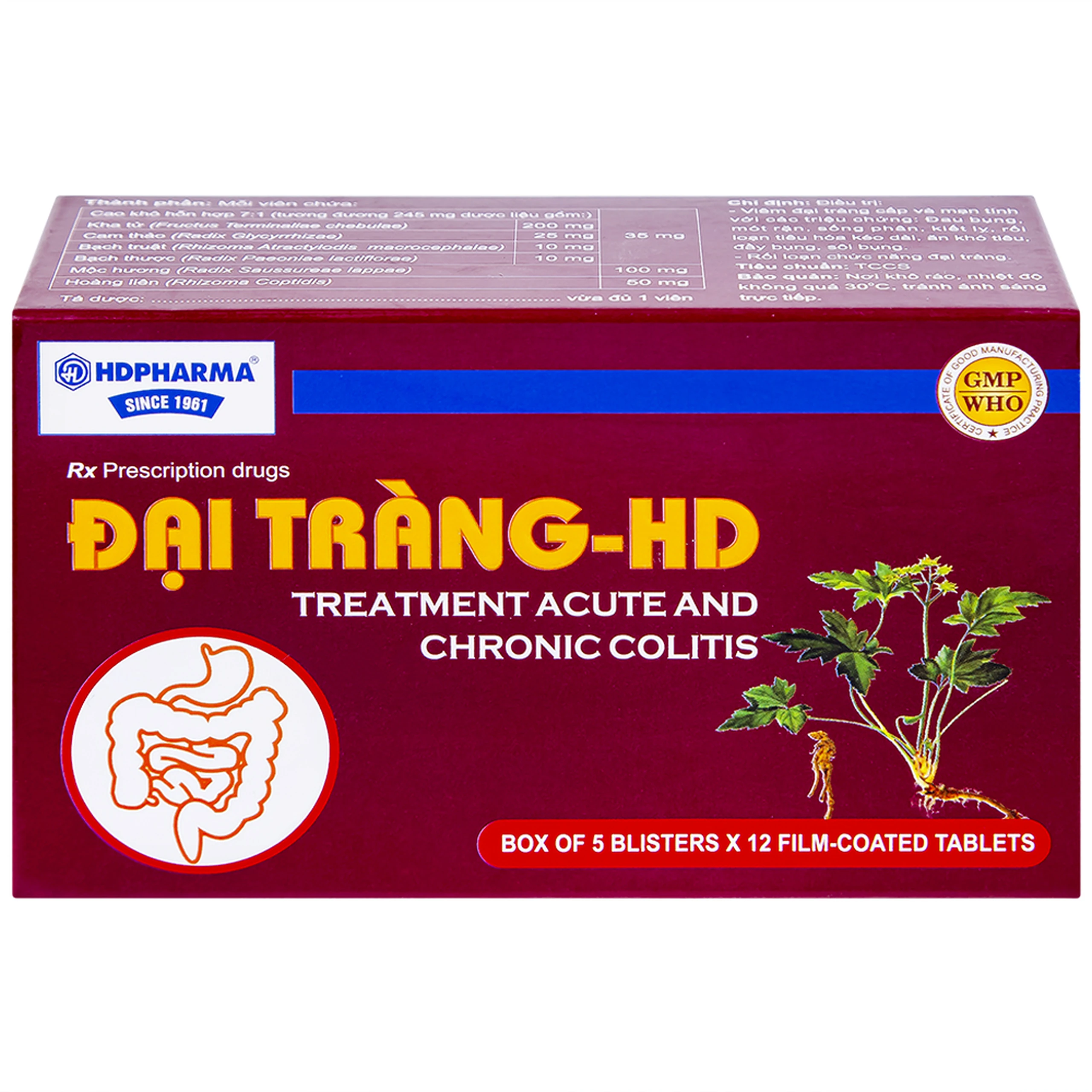 Thuốc Đại Tràng-HD điều trị viêm đại tràng cấp và mạn tính (5 vỉ x 12 viên)