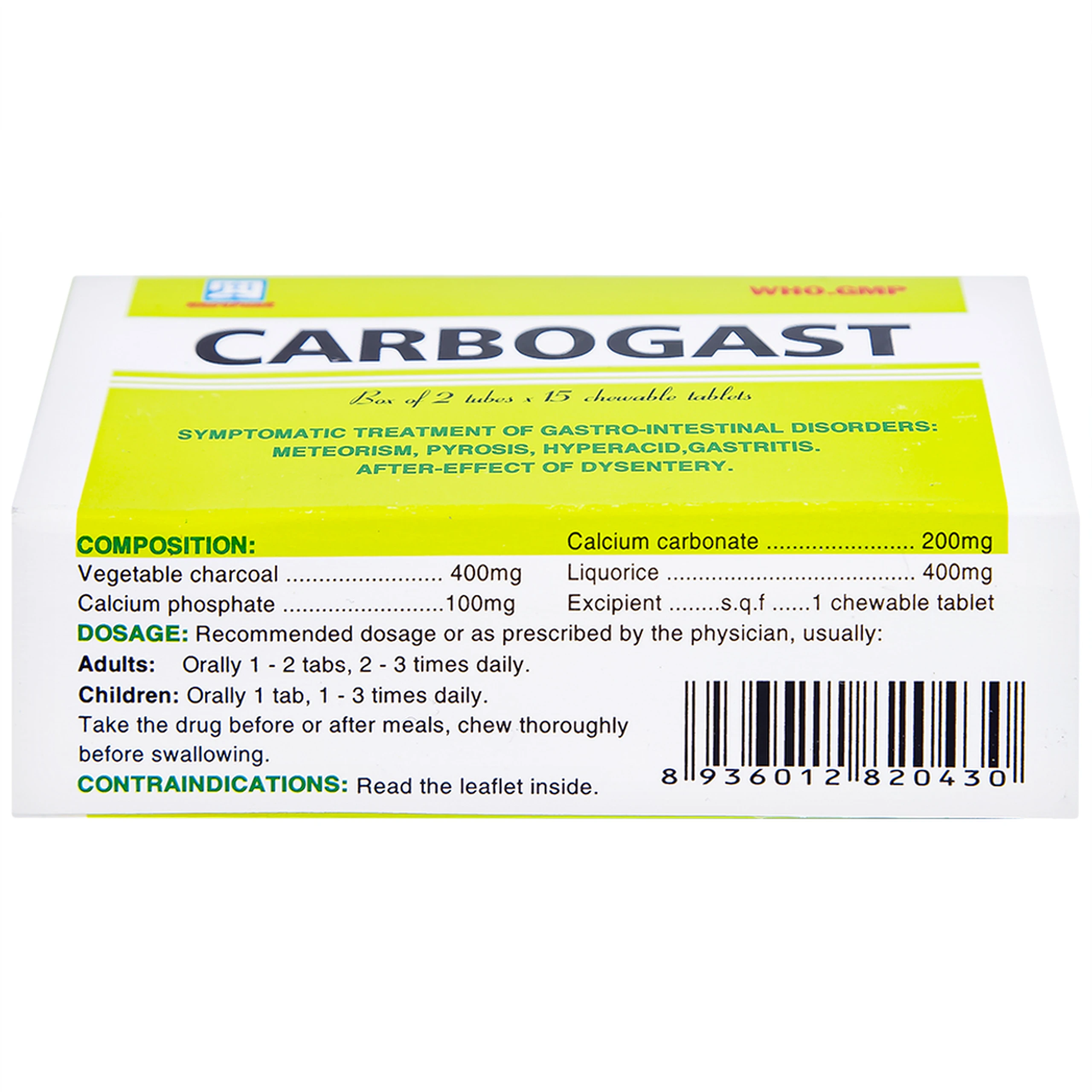 Viên nhai Carbogast Nadyphar điều trị bệnh dạ dày và đường ruột, di chứng của kiết lỵ (2 tuýp x 15 viên) 