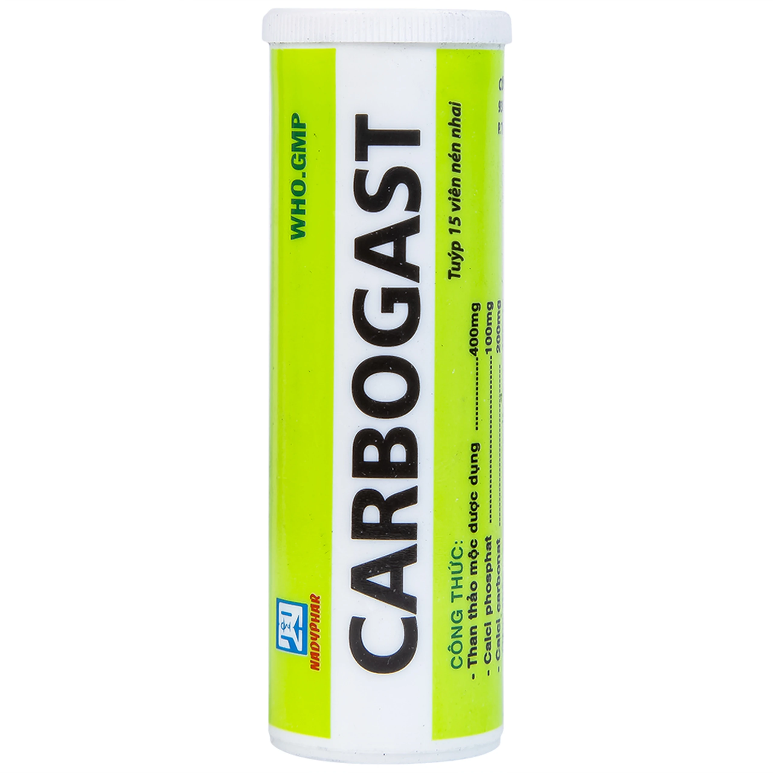 Viên nhai Carbogast Nadyphar điều trị bệnh dạ dày và đường ruột, di chứng của kiết lỵ (2 tuýp x 15 viên) 