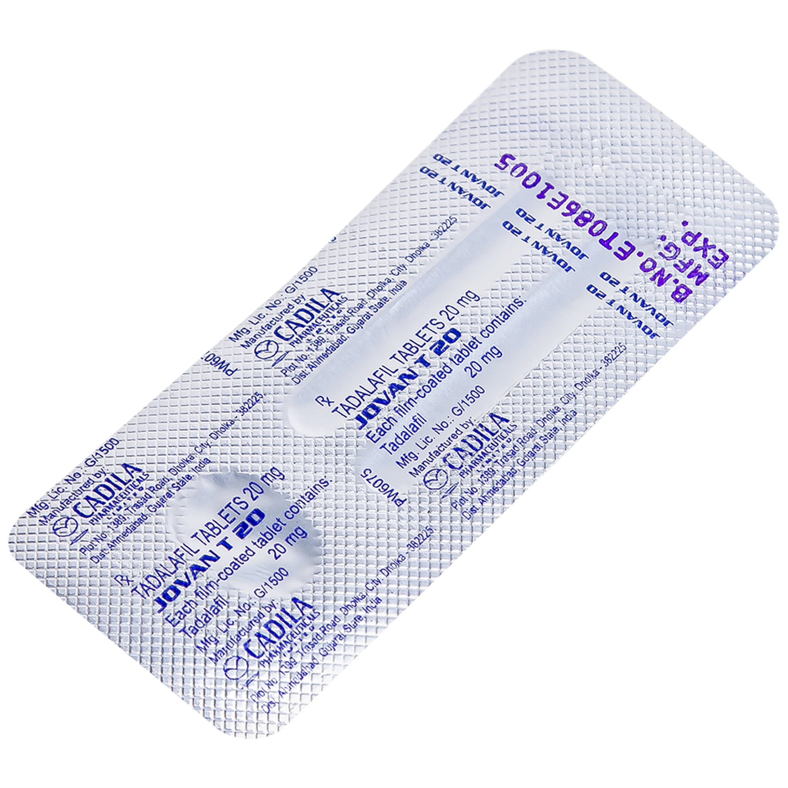 Viên nén Jovan T 20 Cadila điều trị rối loạn cương dương (1 vỉ x 1 viên)