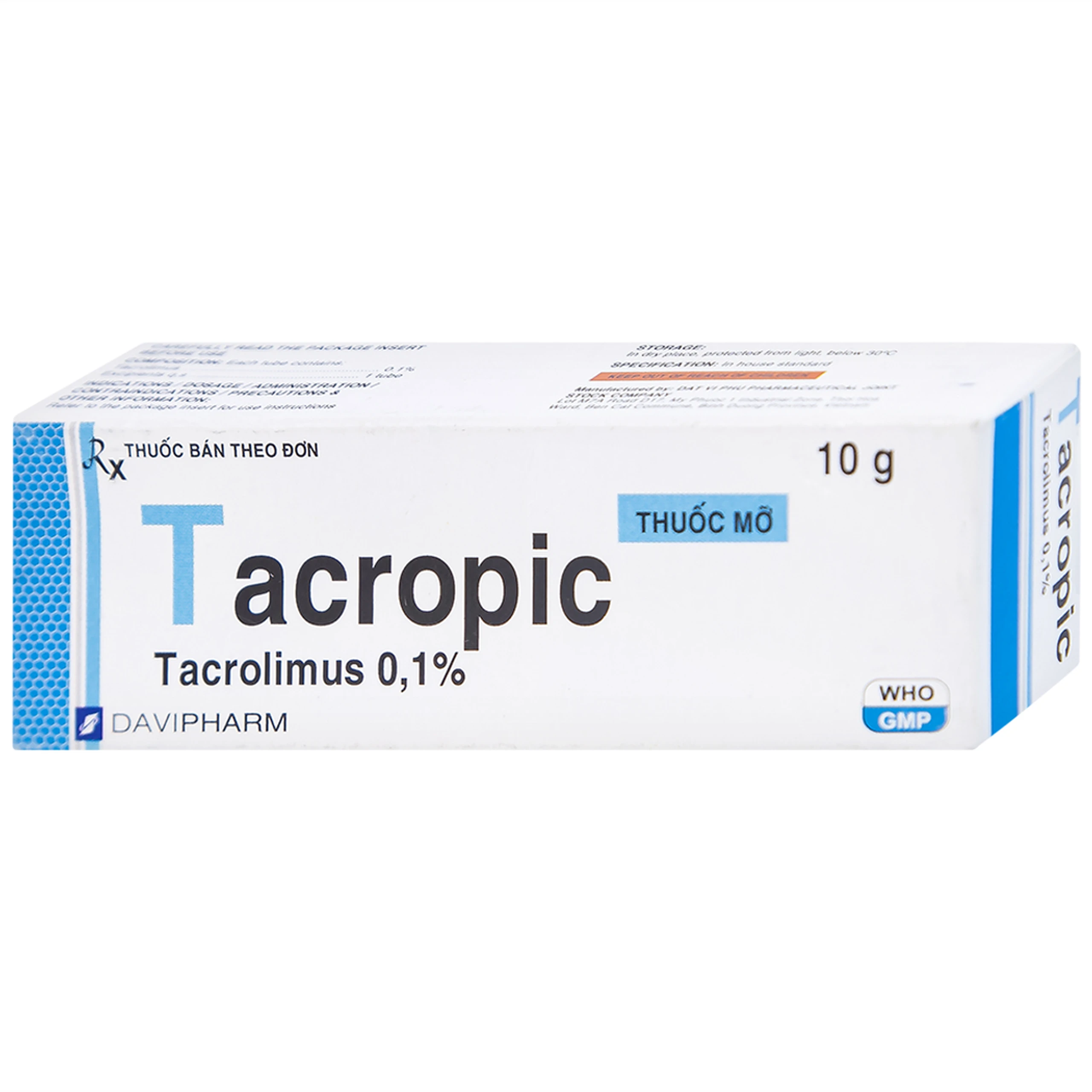 Thuốc mỡ Tacropic Tacrolimus 0,1% Davipharm điều trị chàm thể tạng (10g)