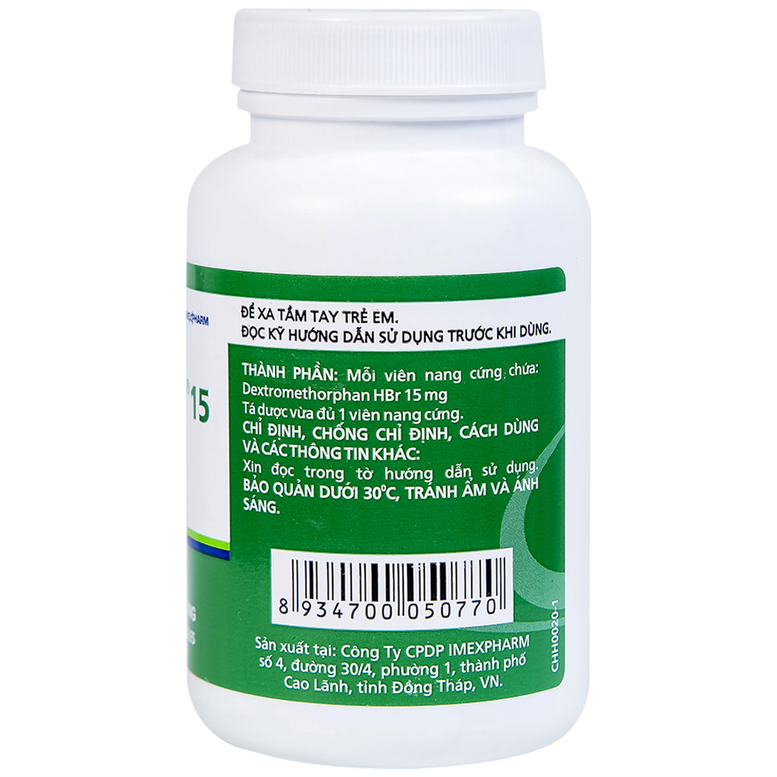 Thuốc Dexipharm 15 Imexpharm điều trị triệu chứng ho (200 viên)