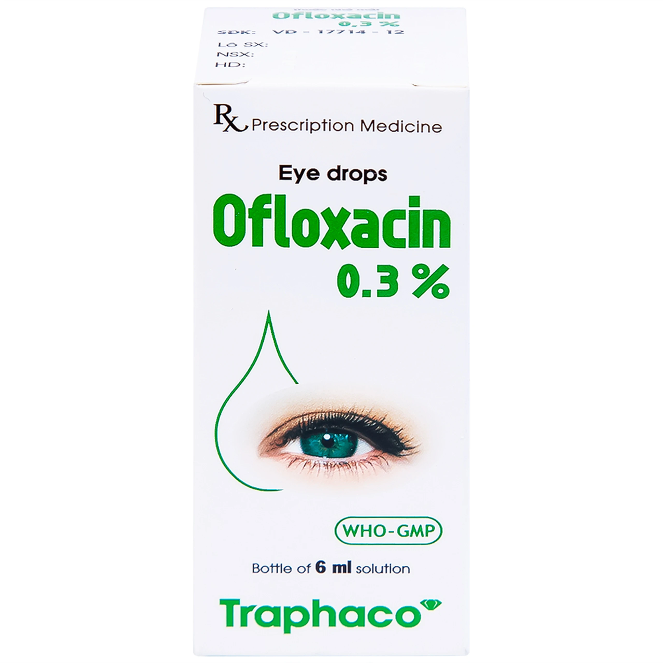 Thuốc nhỏ mắt Ofloxacin 0,3% Traphaco điều trị nhiễm trùng mắt, viêm kết mạc (6ml)
