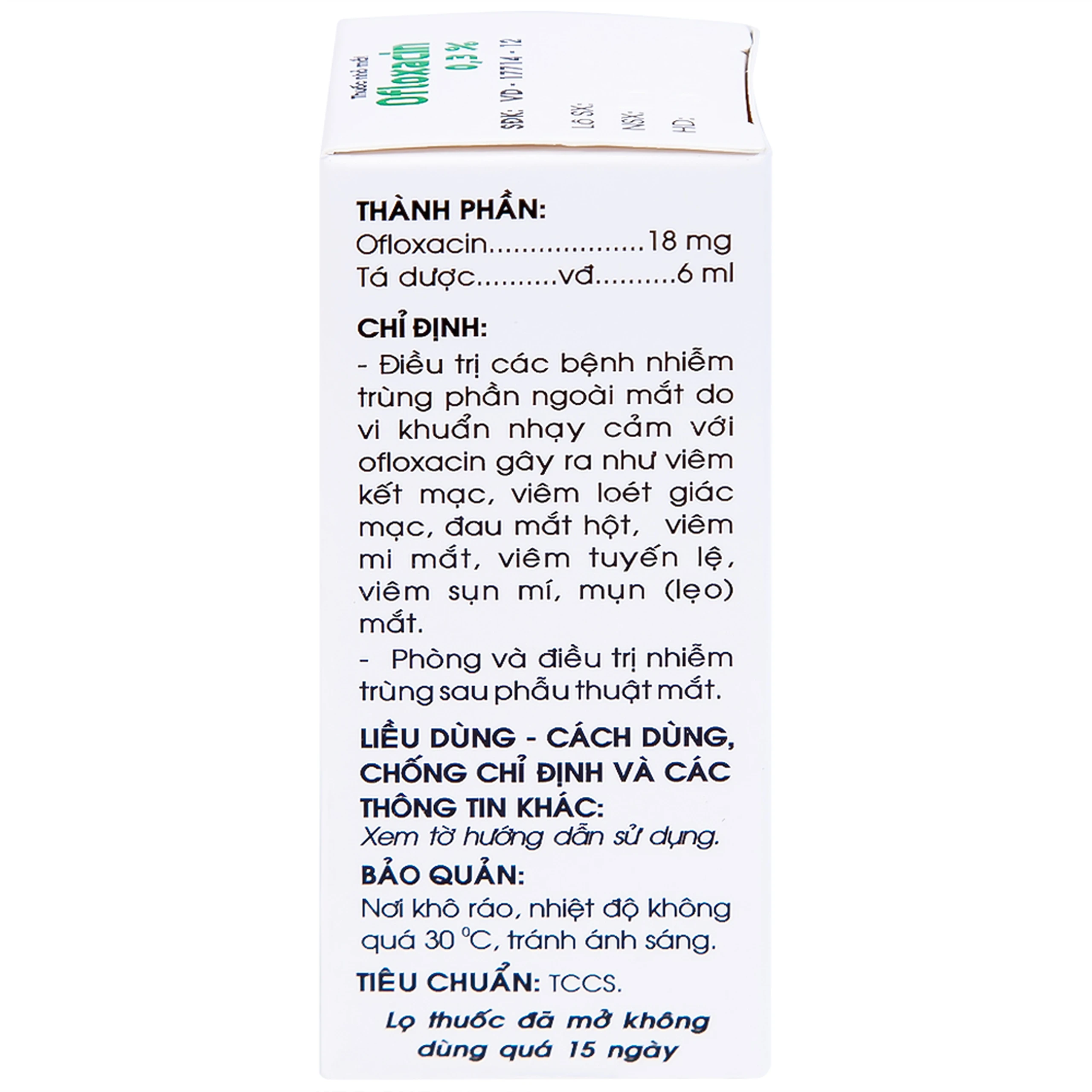 Thuốc nhỏ mắt Ofloxacin 0,3% Traphaco điều trị nhiễm trùng mắt, viêm kết mạc (6ml)