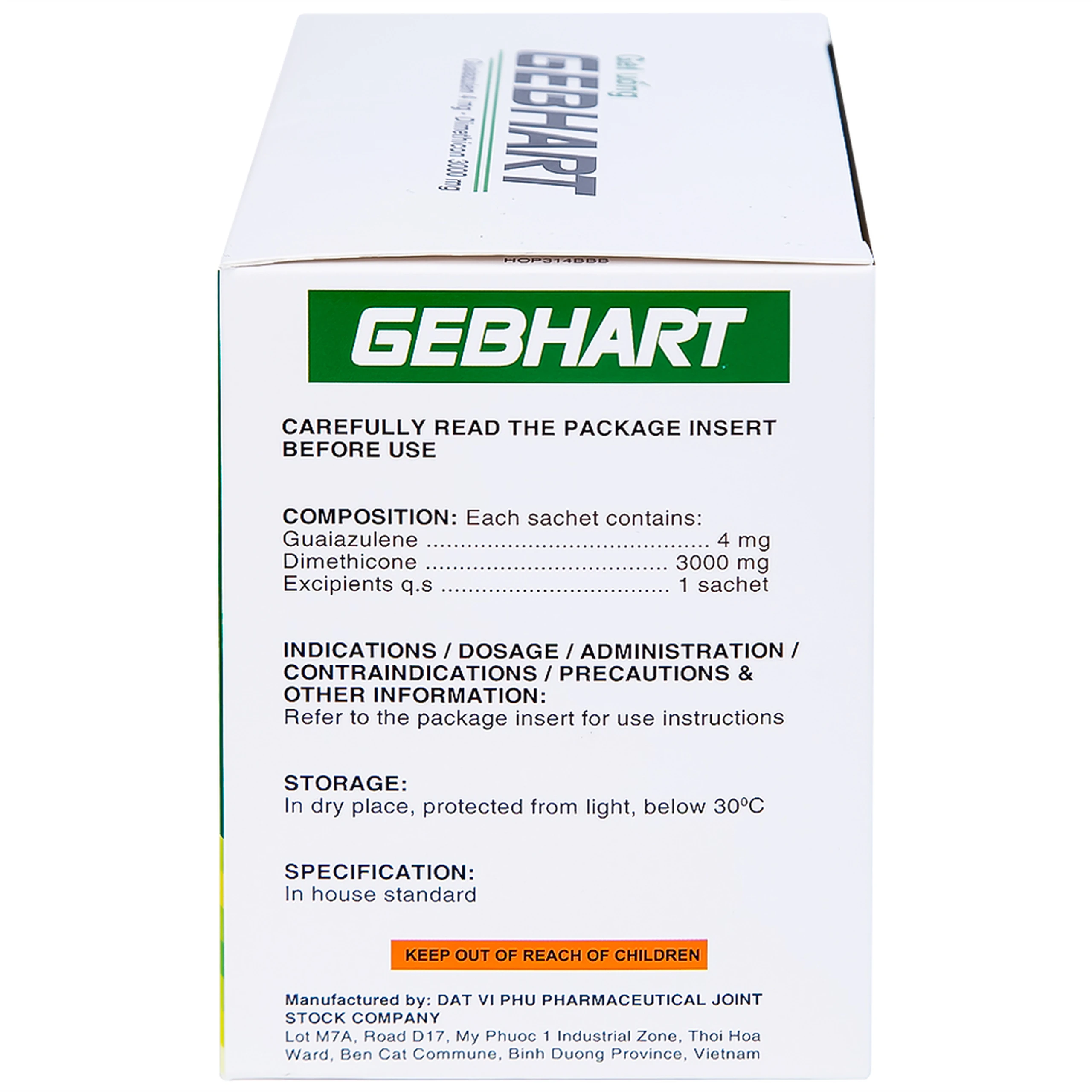 Gel uống Gebhart Davipharm điều trị triệu chứng cơn đau dạ dày (30 gói x 10g)