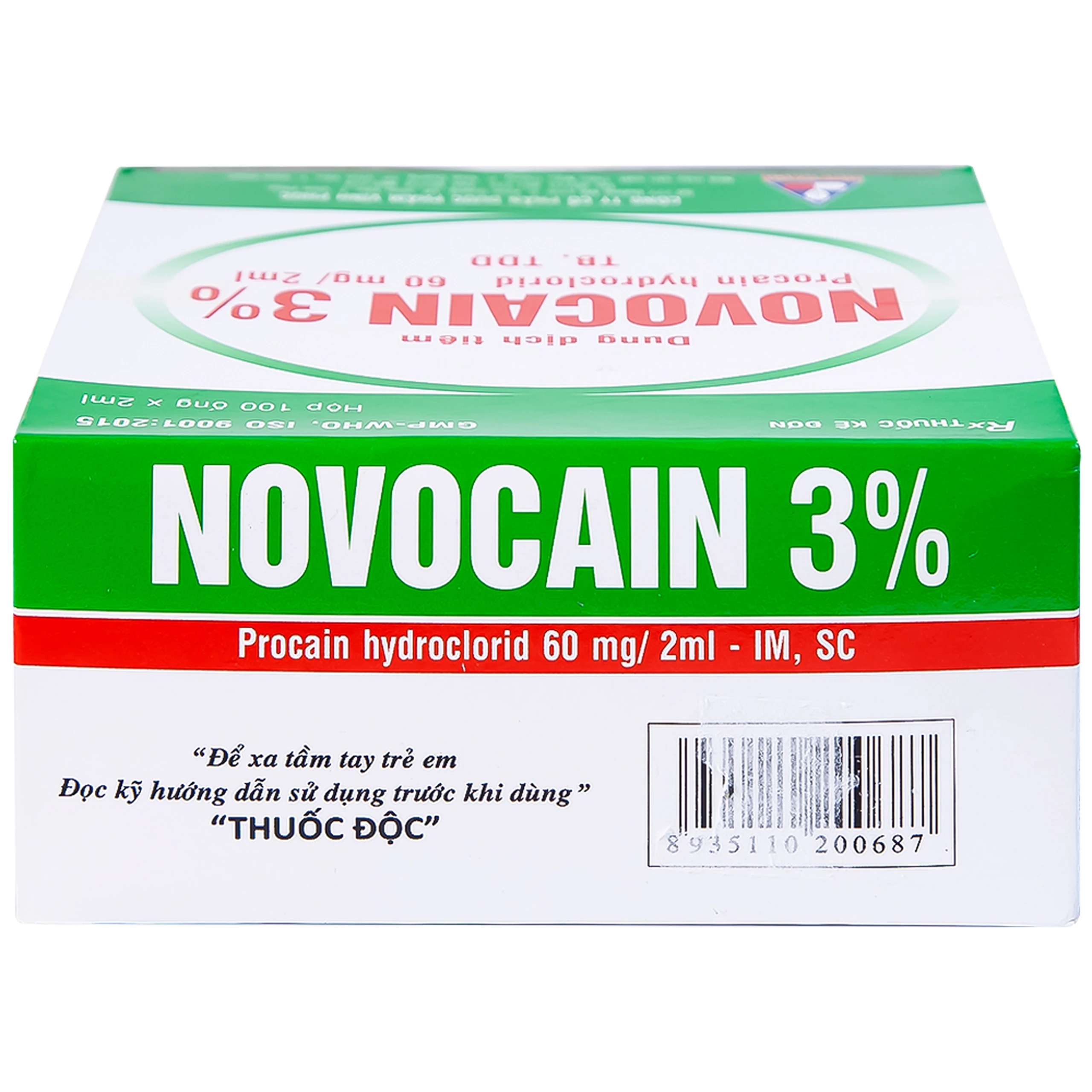 Dung dịch tiêm Novocain 3% Vinphaco gây tê tiêm thấm, gây tê vùng, gây tê tủy sống (100 ống x 2ml) 