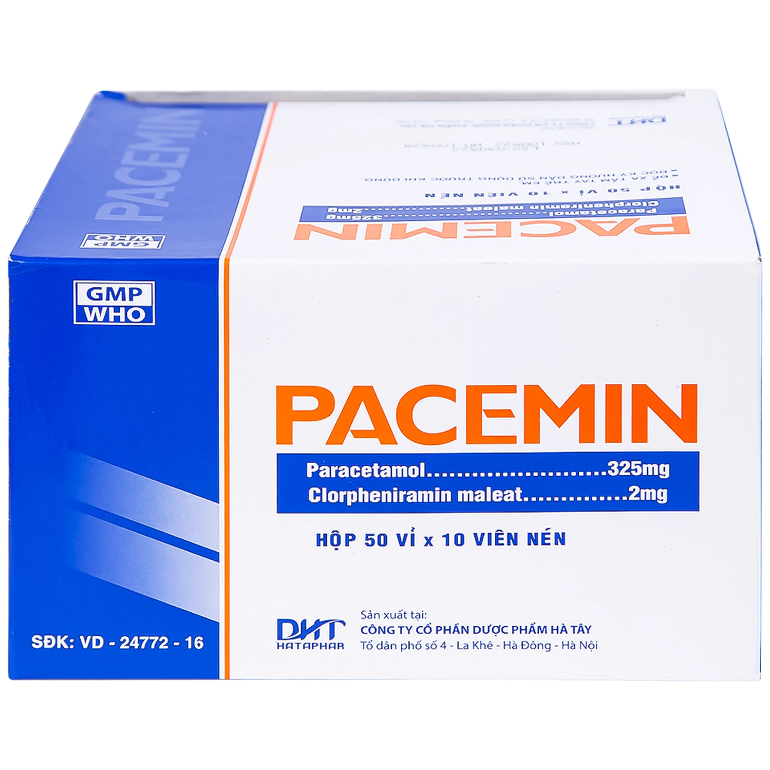 Viên nén Pacemin Hataphar điều trị triệu chứng đau đầu, sổ mũi, hắt hơi, giảm đau nhẹ (50 vỉ x 10 viên)