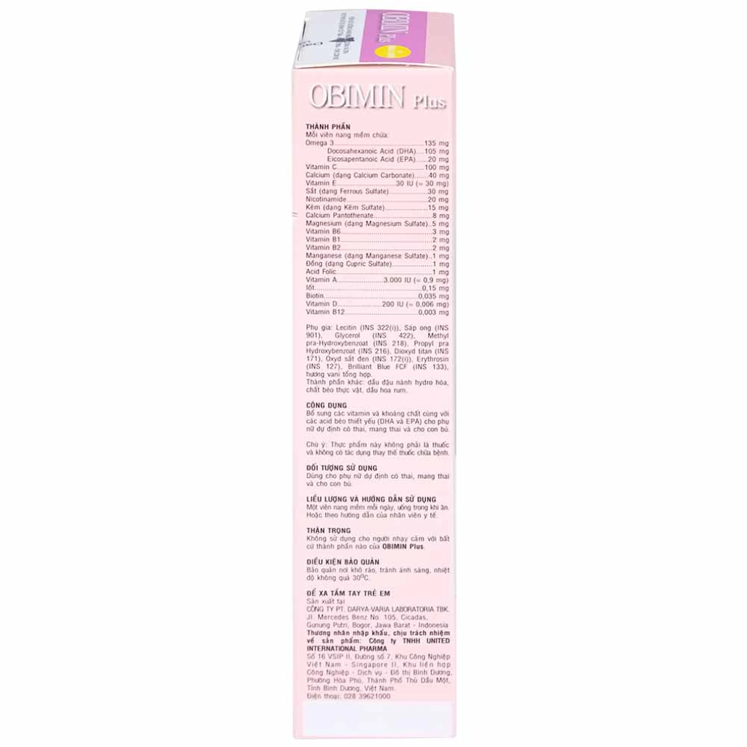 Viên bổ sung vitamin và khoáng chất cho phụ nữ mang thai Obimin Plus (6 vỉ x 5 viên)