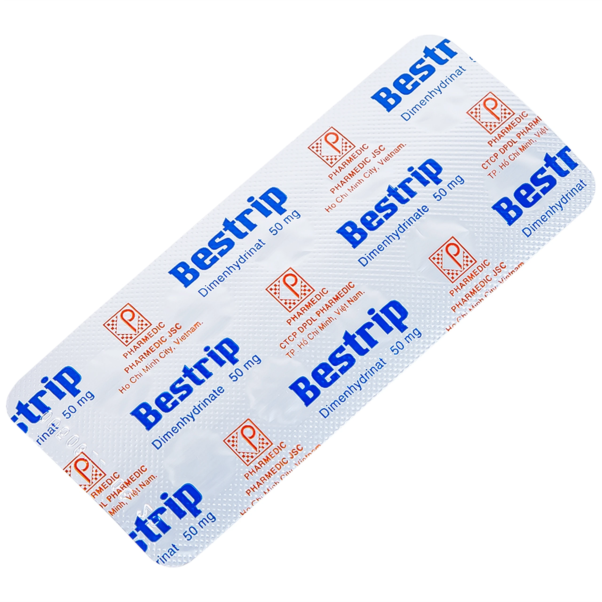 Thuốc Bestrip 50mg Pharmedic phòng và điều trị các chứng buồn nôn do say tàu xe (3 vỉ x 10 viên)