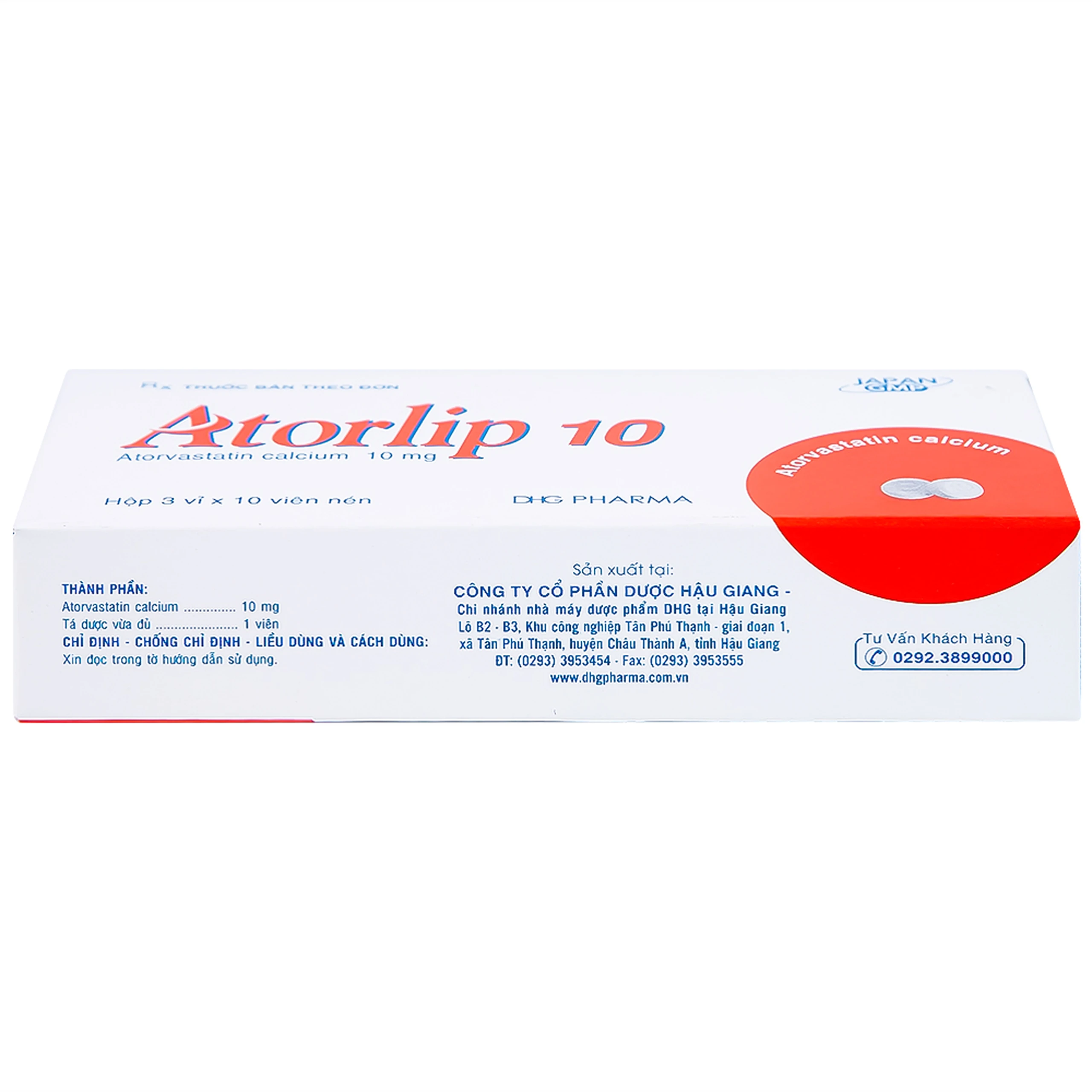 Thuốc Atorlip 10mg DHG điều trị tăng cholesterol toàn phần, tăng LDL-cholesterol (3 vỉ x 10 viên)