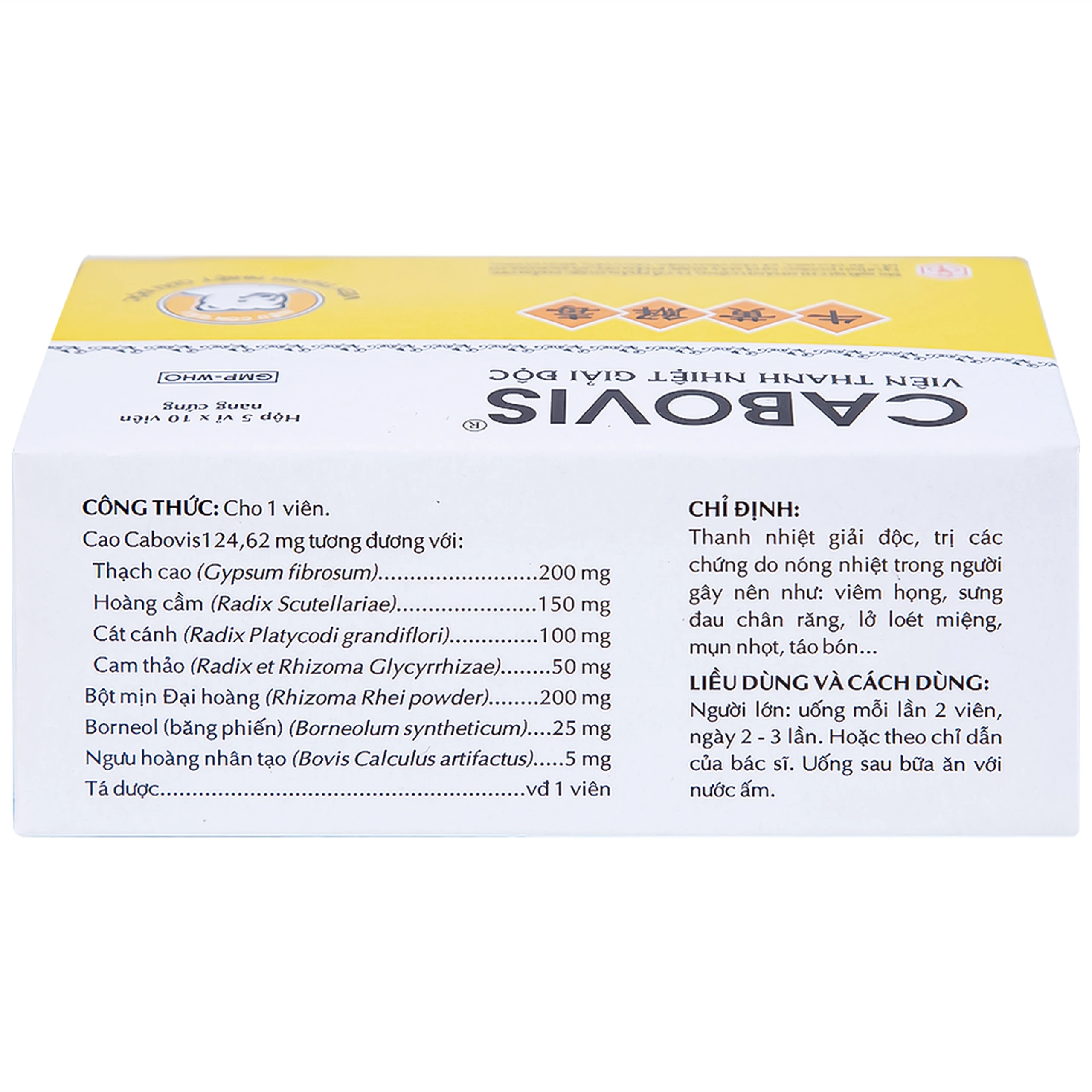 Viên Cabovis OPC thanh nhiệt giải độc, điều trị các chứng do nóng nhiệt (5 vỉ x 10 viên)